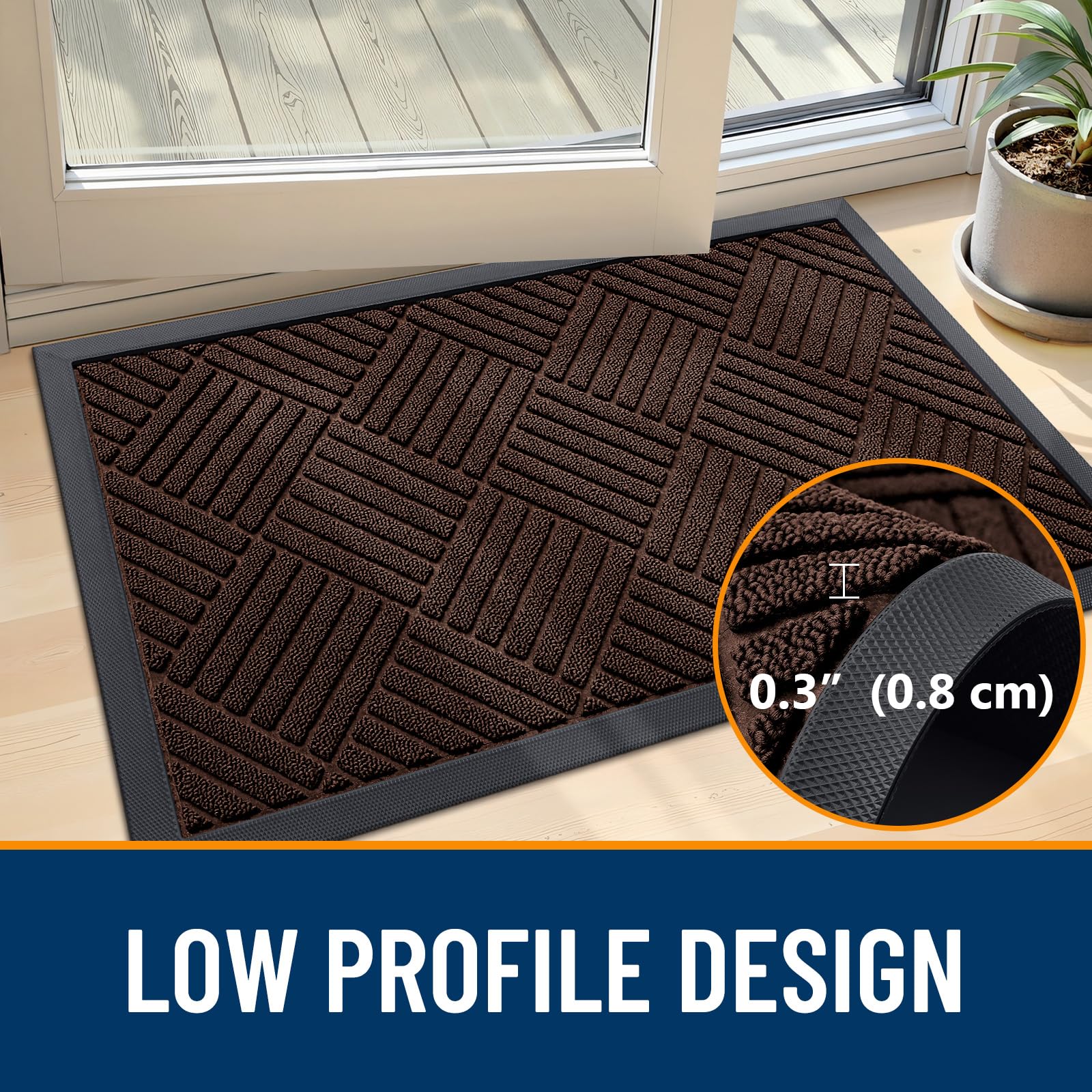 OLANLY Front Door Mat Outside Entrance 29.5x17, Absorbent, Heavy Duty Sturdy Natural Rubber Doormat Indoor Outdoor, Stain and Fade Resistant, Non-Slip Low Profile Floor Mat for Entryway, Grey Diamond