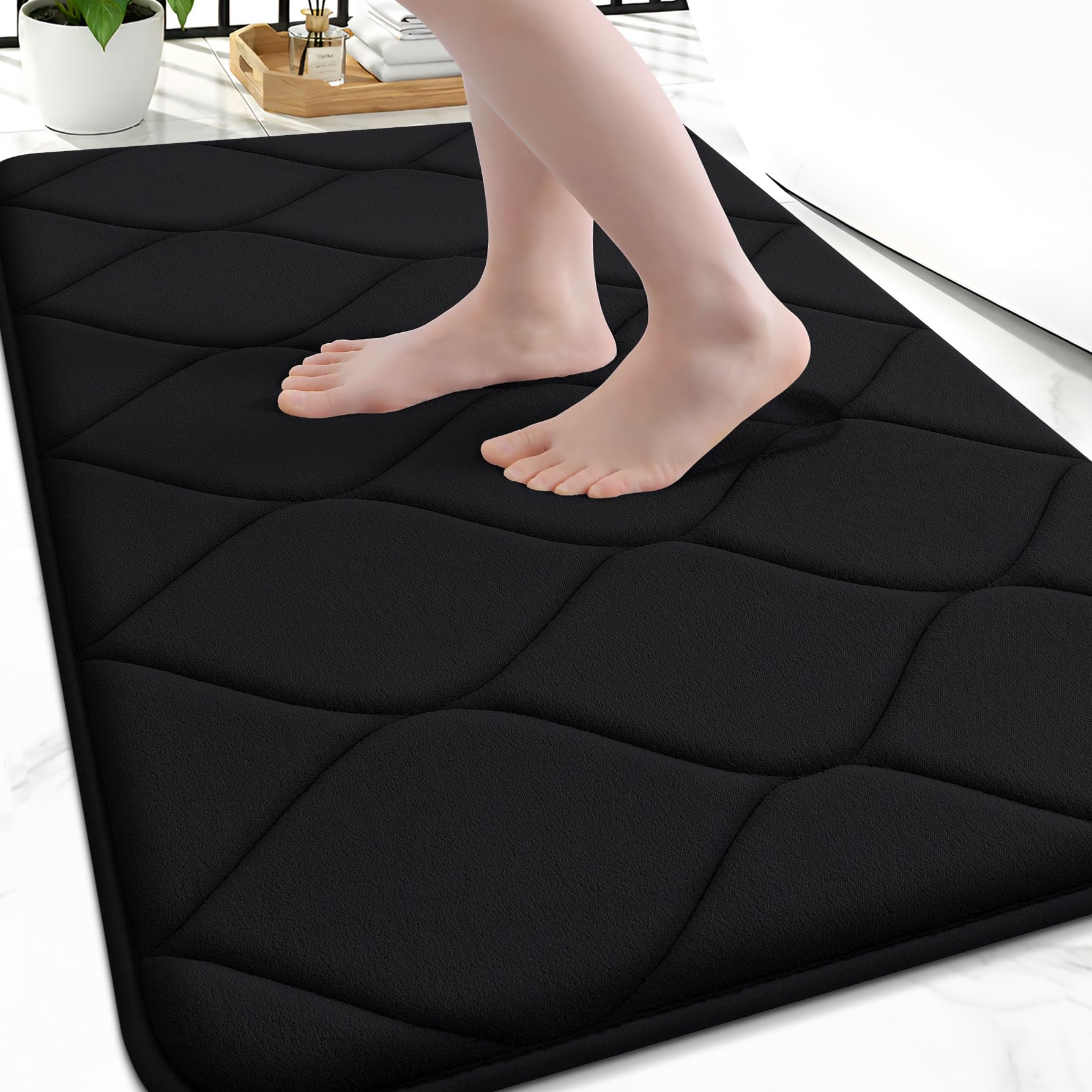 Smiry Memory Foam Bath Mat 30''x20'', Ultra Soft Non-Slip Bathroom Rug, Plush Water Absorbent Quick Dry and Machine Washable Floor Mat for Shower, Tub & Home Decor, Grey