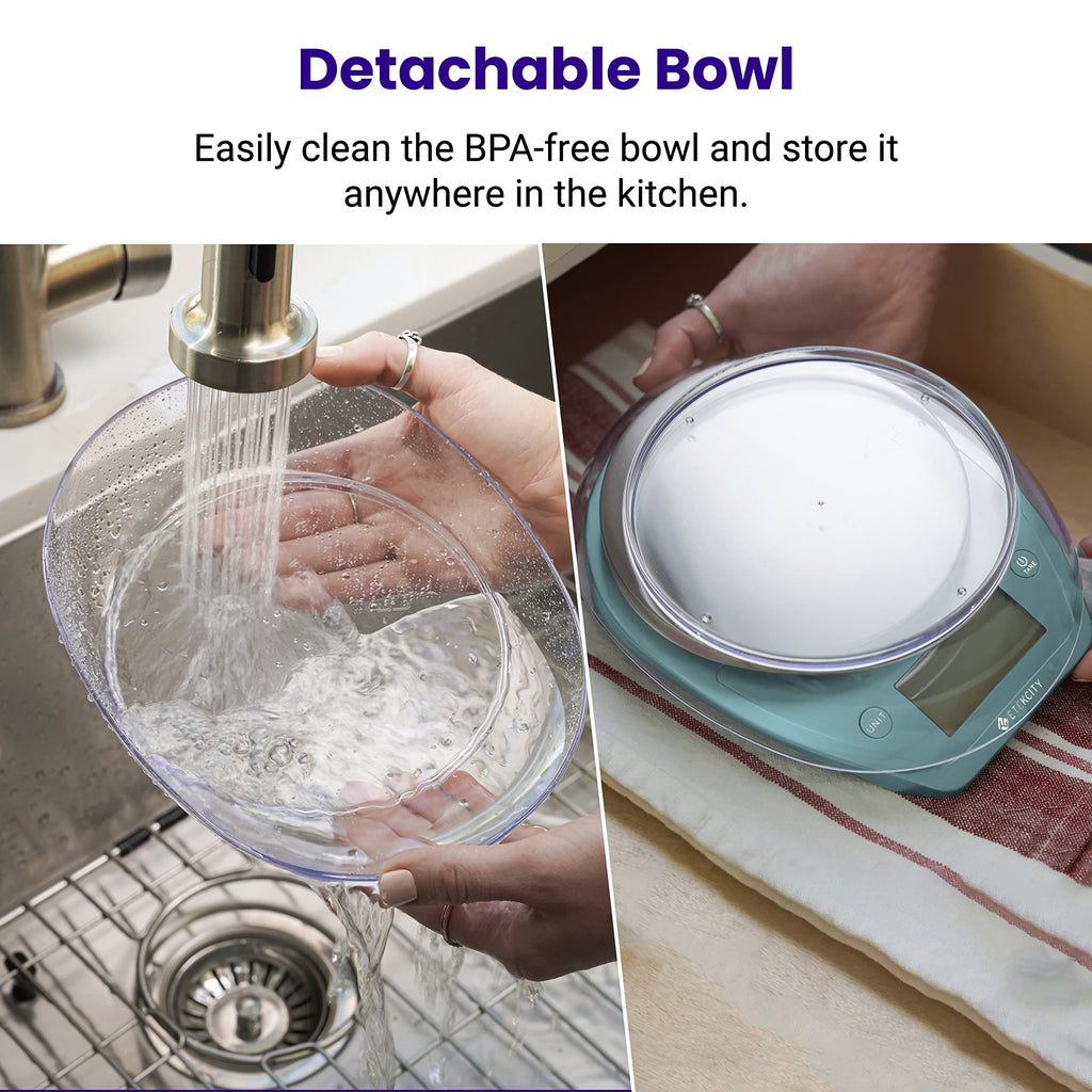 Etekcity 0.1g Food Kitchen Scale, Bowl, Digital Grams and Ounces for Weight Loss, Dieting, Baking, Cooking, and Meal Prep, 11lb/5kg, Stainless Steel Silver