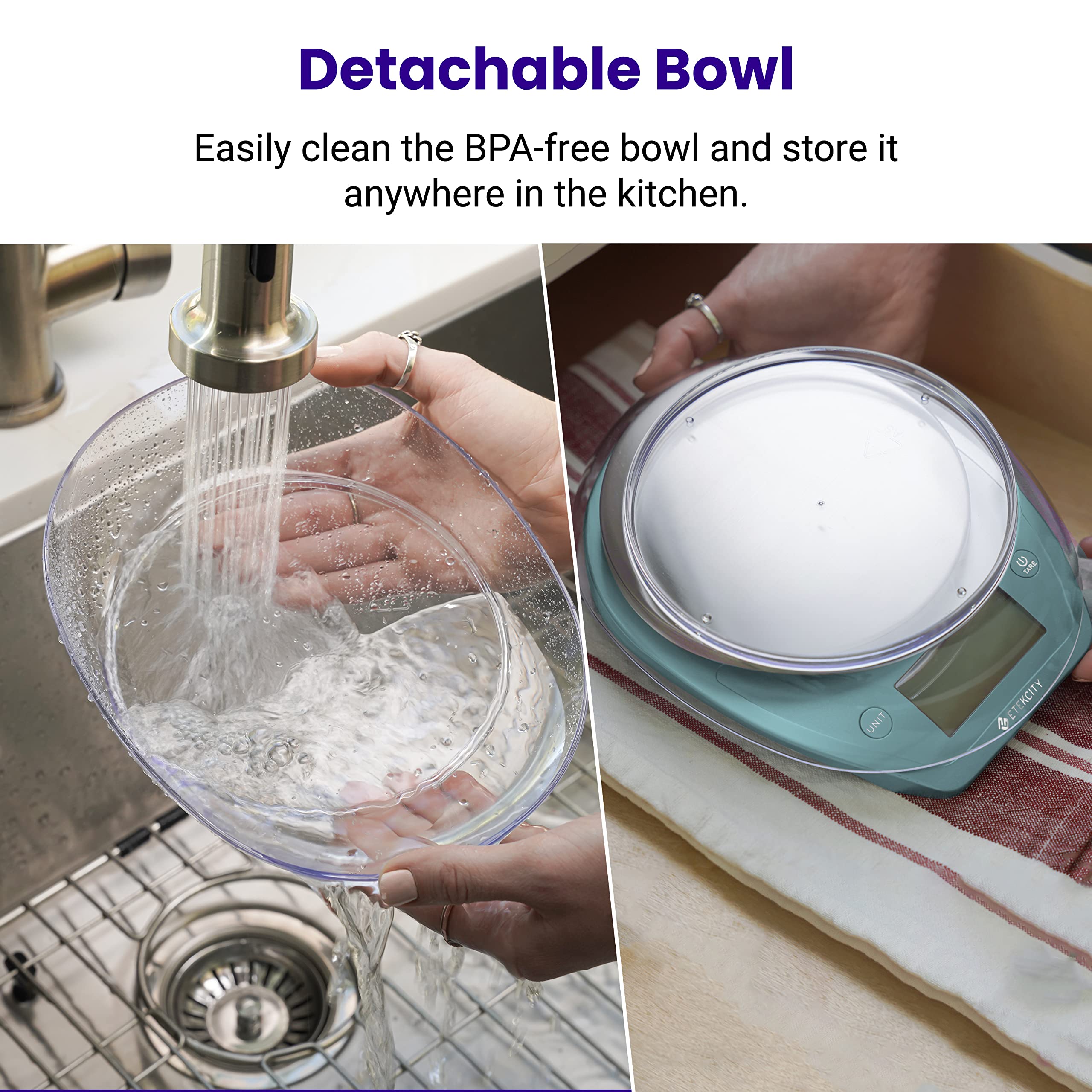 Etekcity 0.1g Food Kitchen Scale, Bowl, Digital Grams and Ounces for Weight Loss, Dieting, Baking, Cooking, and Meal Prep, 11lb/5kg, Stainless Steel Silver