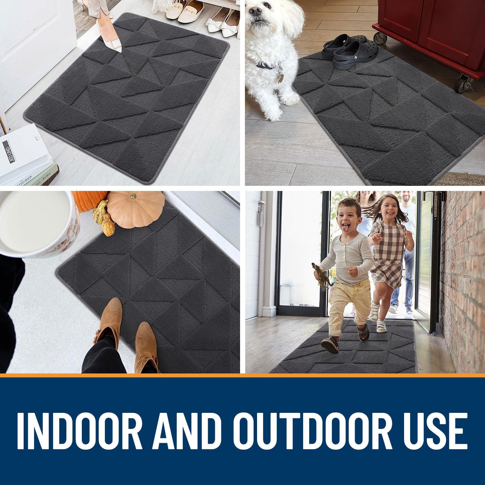 OLANLY Door Mats Indoor, Non-Slip, Absorbent, Dirt Resist, Entrance Washable Mat, Low-Profile Inside Entry Doormat for Entryway (32x20 inches, Grey)