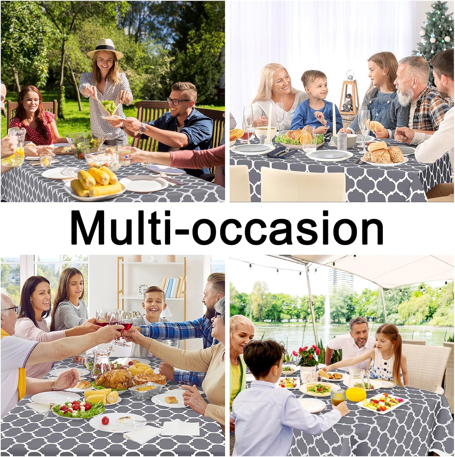 Smiry Rectangle Table Cloth, Waterproof Vinyl Tablecloths with Flannel Backing for Rectangle Tables, Wipeable Spillproof Plastic Tablecloth for Dining, Camping, Indoor and Outdoor (60"x84", Grey)