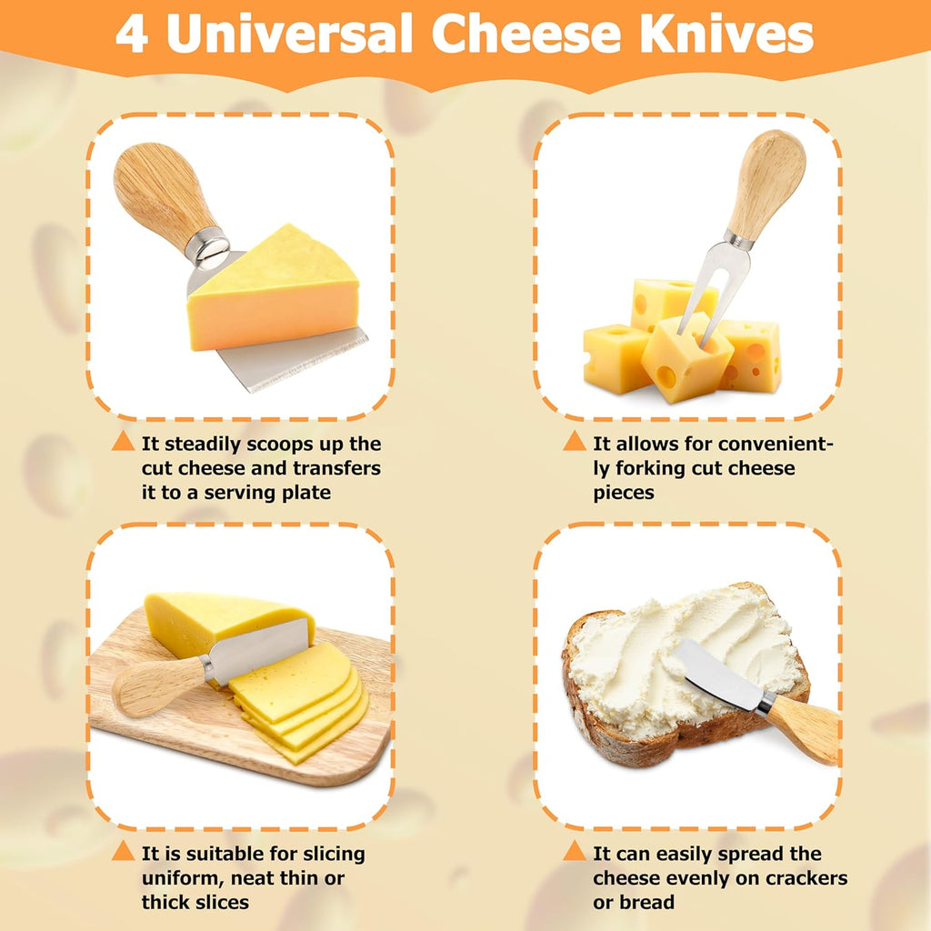 RedCall Cheese Slicer with 4 Piece Cheese Knives Set, Stainless Steel Cheese Cutter with Measuring Grids,Tightness Adjustable Wire Cheese Slicer for Block Cheese, with 5 Extra Wires
