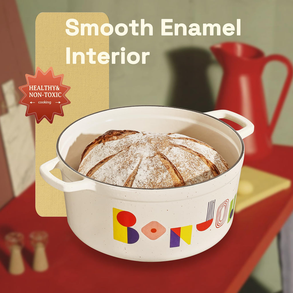 CAROTE 5 QT Cast Iron Dutch Oven Pot with Lid, Enameled Floral Dutch Ovens with Cotton Potholders & Oven Gloves, Gift Box, Cast Iron Pot for Sourdough Bread Baking, Braising, Stews, Roasting, Dual Handles, All Stovetop Compatible, Oven Safe up to 500° F,