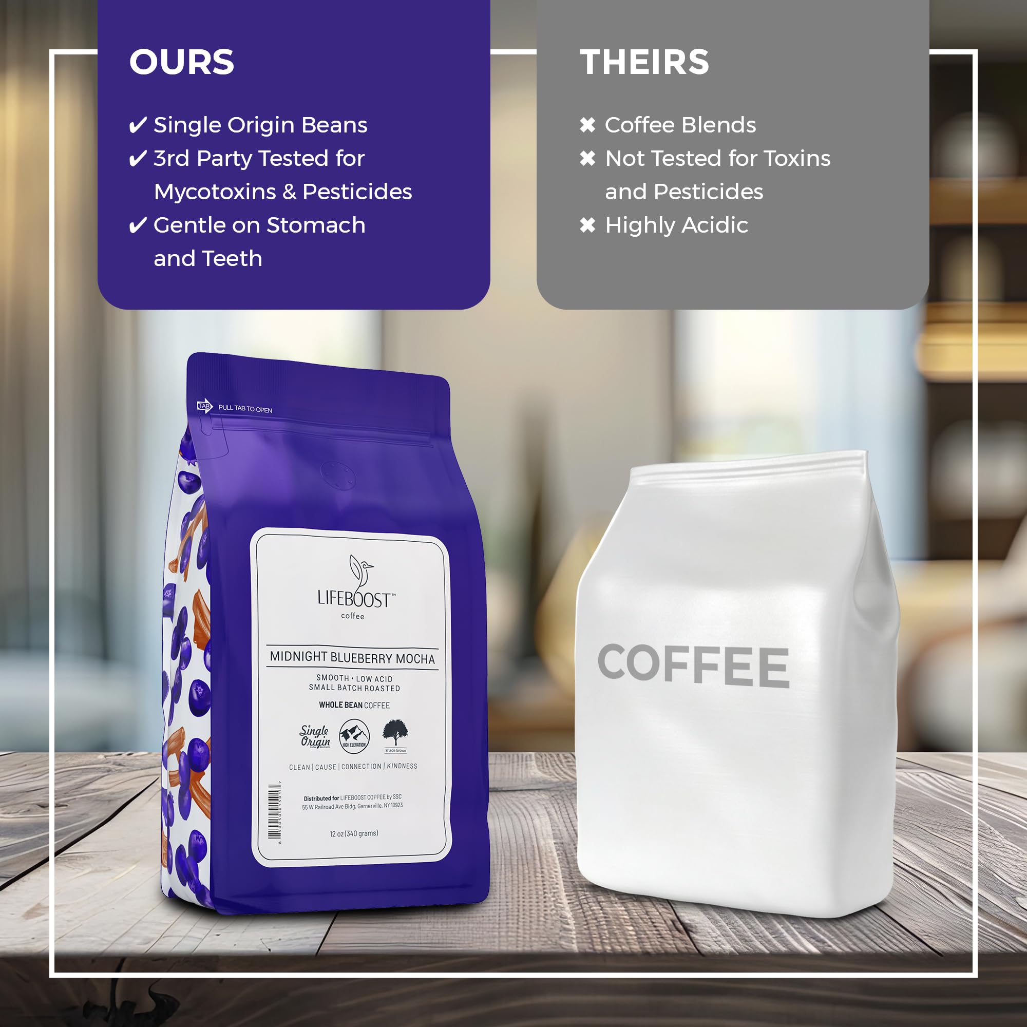 Lifeboost Whole Bean French Vanilla Coffee - Low Acid Single Origin Non-GMO Organic Coffee - Third Party Tested For Mycotoxins & Pesticides - 12 Ounces