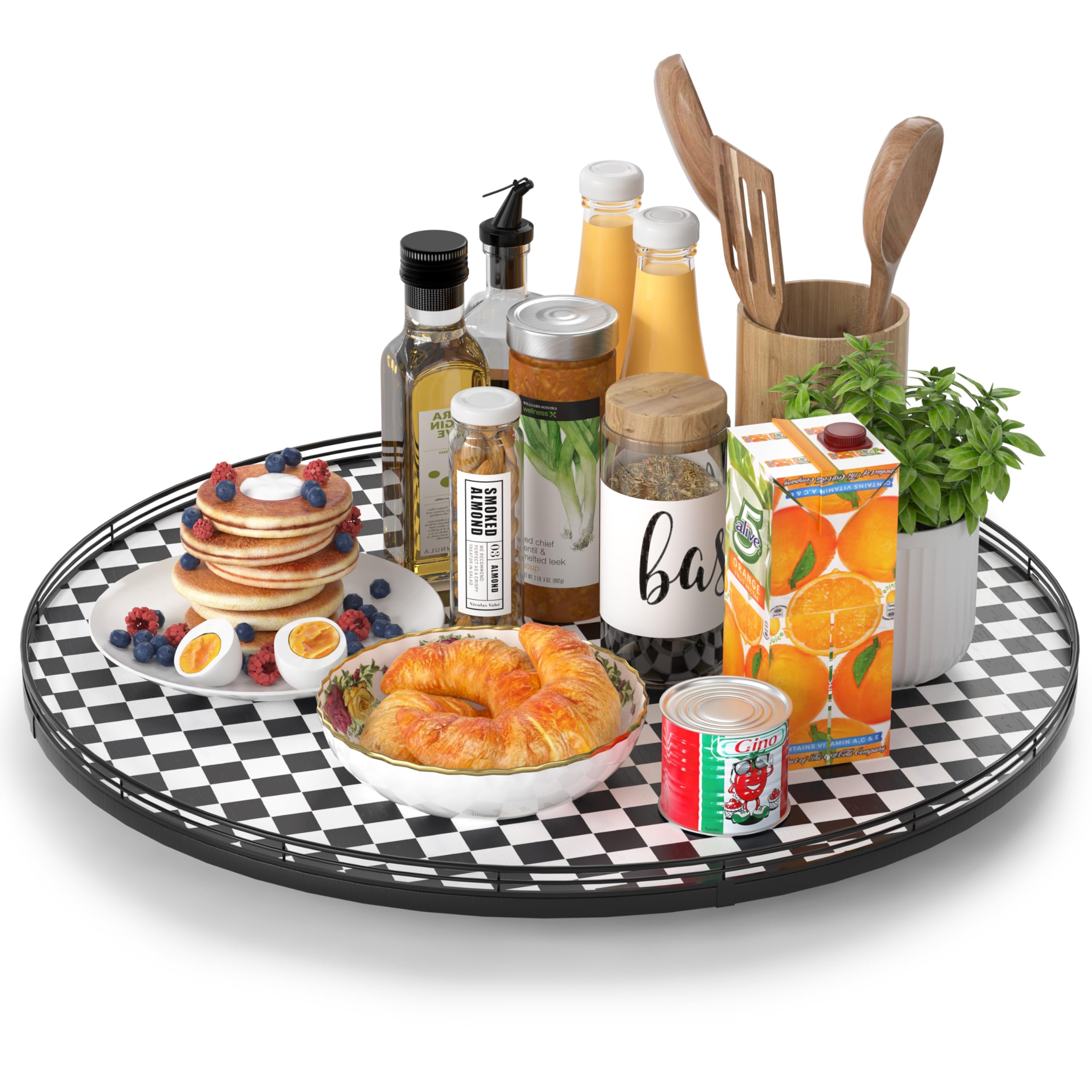 Farmhouse Oak 9" Lazy Susan Turntable Organizer for Cabinet, Round Wooden Lazy Susan Organization and Storage for Dining Table, Pantry, Kitchen, Countertop, Cupboard,Home Decor, Walnut Wood