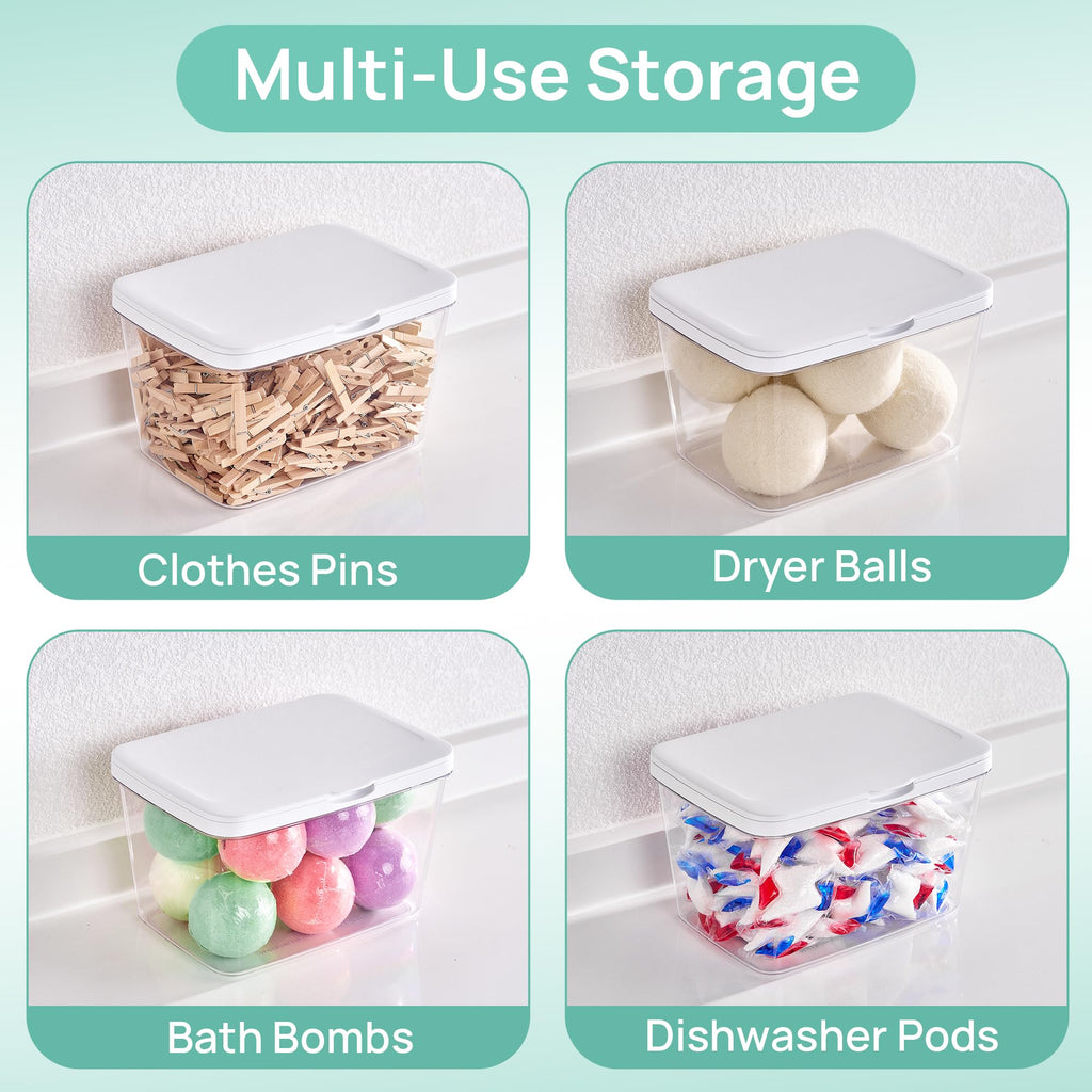 Vtopmart 4 Pack Laundry Pods Container and Dryer Sheet Holder, Detergent Powder Container with Lids &Labels & Scoop for Laundry Room Organization, Laundry Storage for Powder, Pods, Scent Booster Beads