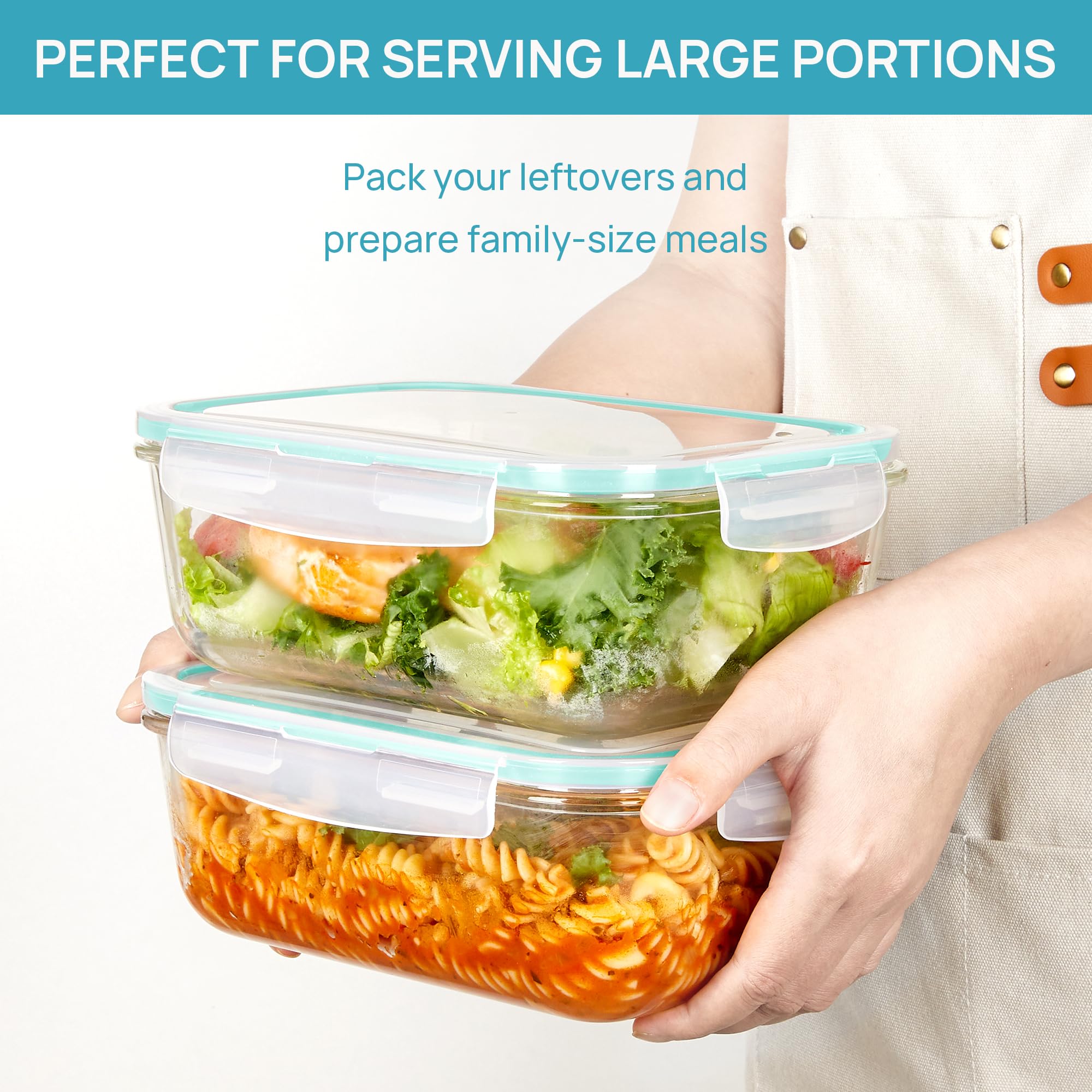 Vtopmart 2Pack 1860ml/63oz Large Glass Storage Containers with Lids, Meal Prep Food Container Set with Snap Airtight Lid for Baking, Microwave, Oven, Leak Proof, for Freezer, Dishwasher, Grey