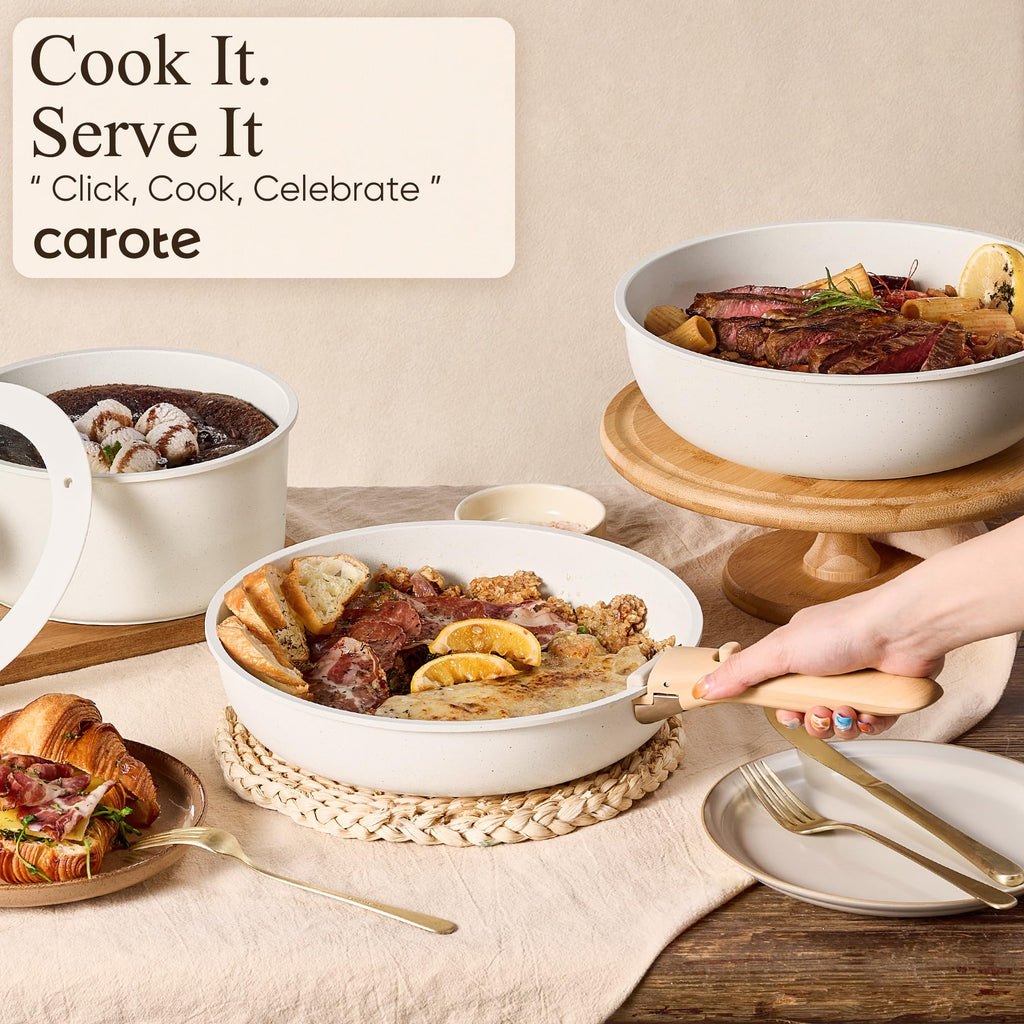 CAROTE 19pcs Pots and Pans Non Stick, Cookware Sets Detachable Handle, Induction Kitchen Pots and Pans,NonStick Cooking Set, Oven/Dishwasher/Fridge Safe, Space Saving