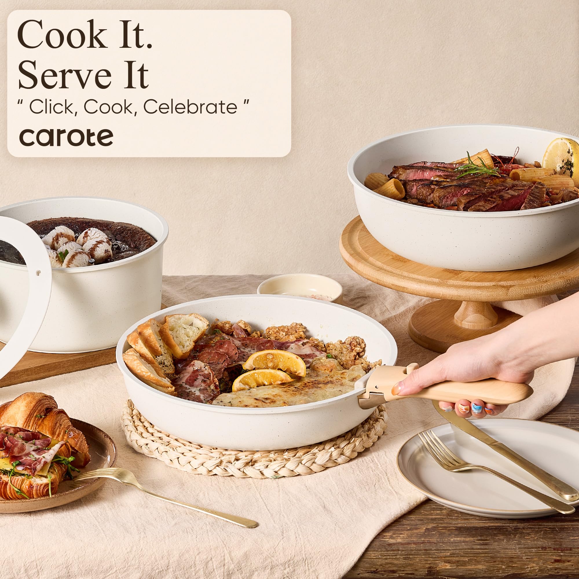 CAROTE 19pcs Pots and Pans Non Stick, Cookware Sets Detachable Handle, Induction Kitchen Pots and Pans,NonStick Cooking Set, Oven/Dishwasher/Fridge Safe, Space Saving