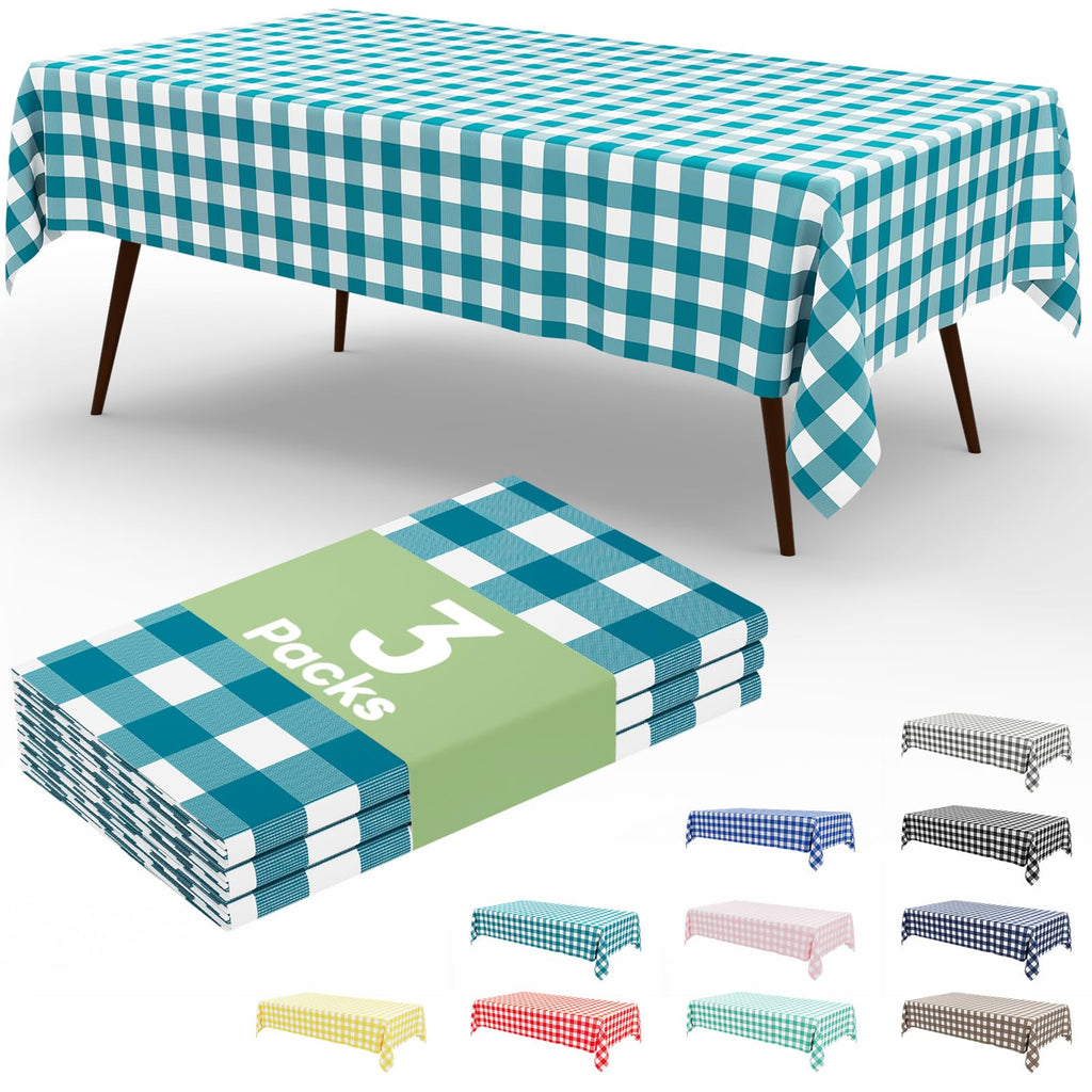 Smiry 3 Pack Red Gingham Disposable Tablecloths - 54" x 108" Heavy Duty Plastic Table Cloth, Waterproof Buffalo Plaid Table Covers for Picnic, Banquets, Outdoor Parties