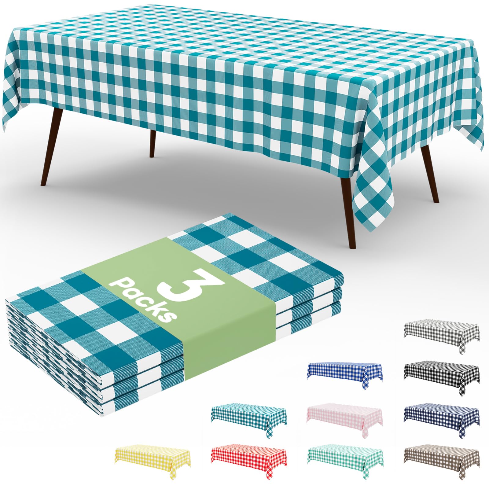 Smiry 3 Pack Red Gingham Disposable Tablecloths - 54" x 108" Heavy Duty Plastic Table Cloth, Waterproof Buffalo Plaid Table Covers for Picnic, Banquets, Outdoor Parties