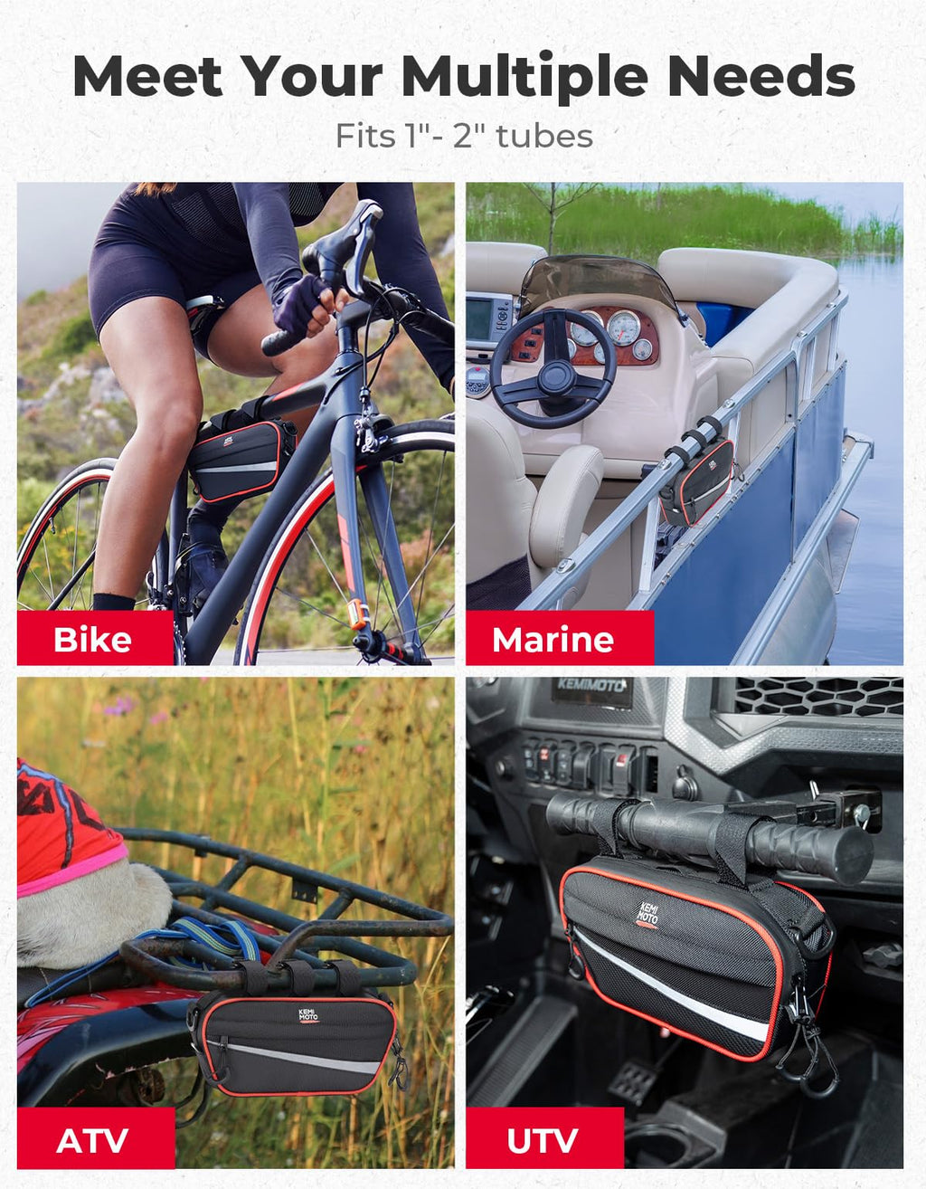KEMIMOTO UTV Roll Cage Storage Bag Universal 1680D Grab Handle Storage Bag Dimensions 11" x 5" Side by Side Accessories Compatible with UTV, ATV, Golf Cart, Bike, Off-road Vehicle