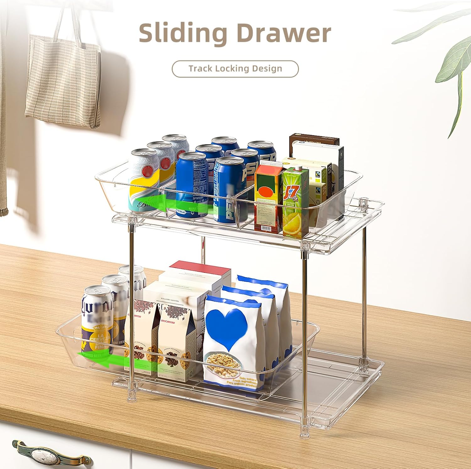 2 Pack Bathroom Cabinet Organizer, 2 Tier Clear Under Sink Organizers and Storage Medicine Cabinet Organizer with Dividers, Pull Out Kitchen Pantry Shelf Cupboard Closet Vanity Organization Bins