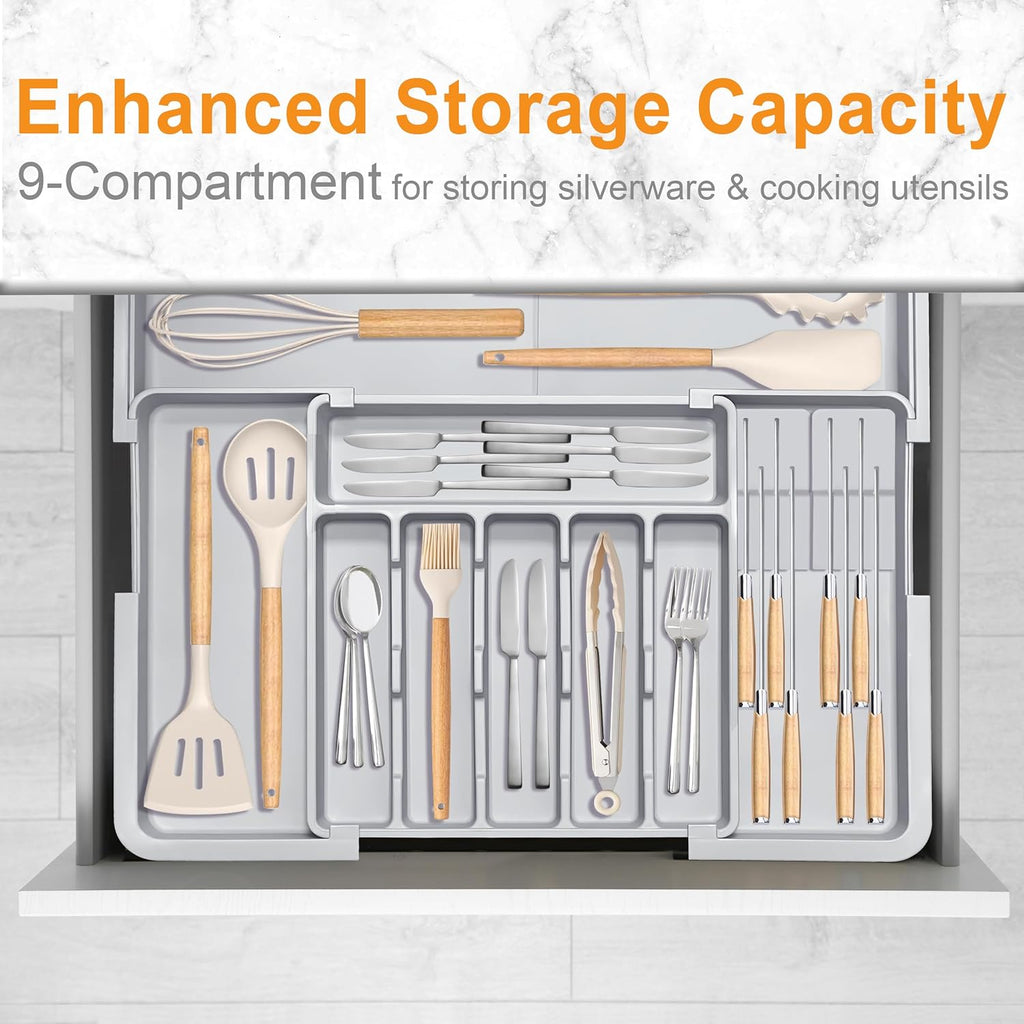 Homecor Silverware Organizer- Expandable Kitchen Drawer Organizer Utensil Holder Grey
