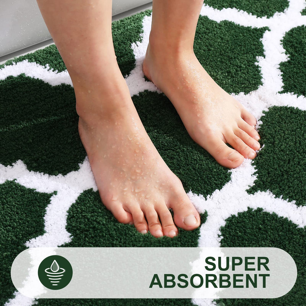 OLANLY Bathroom Rugs Set 2 Piece, Microfiber Bath Shower Mat and U-Shaped Toilet Rug, Machine Wash Dry, Non-Slip Absorbent Shaggy Bath Mats for Tub, Shower and Bathroom (30"x20"+24"x20", Grey)