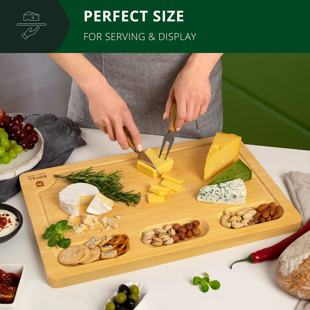 ROYAL CRAFT WOOD Premium Bamboo Charcuterie Board Set - Cheese Platter & Serving Tray & Serving Utensils - Perfect Housewarming Gift, Wedding, Bridal Shower Gift - Ideal for Entertaining and New Home