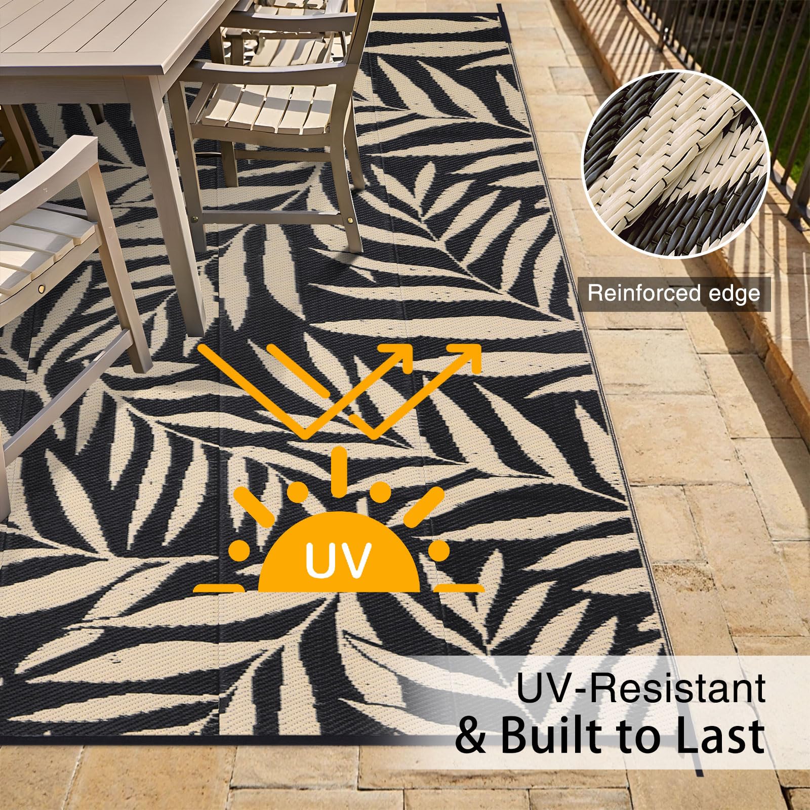 OLANLY Waterproof Outdoor Rug 5x8 ft, Reversible Outdoor Plastic Straw Rug with Leaf Pattern, RV Mat, Indoor Outdoor Carpet for Patio, Camping, Balcony, Deck, Backyard, Grey & White