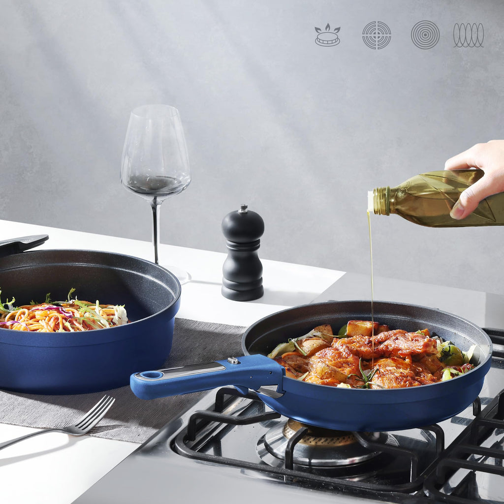 CAROTE 22pcs Pots and Pans Set Non Stick, Nonstick Cookware Set, Dishwasher/Oven/Fridge Safe Pots and Pans, Removable Handle RV Oven Safe Cookware, Induction Kitchen Set, Blue