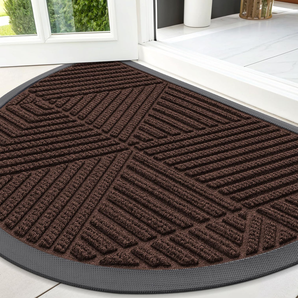 Smiry Front Door Mat Outside Entrance, Heavy Duty Sturdy Natural Rubber Doormat, Trap Dirt and Moisture, Easy Clean Low Profile Mats for Indoor Outdoor Entry, Irregular Triangle (29.5x17, Black)
