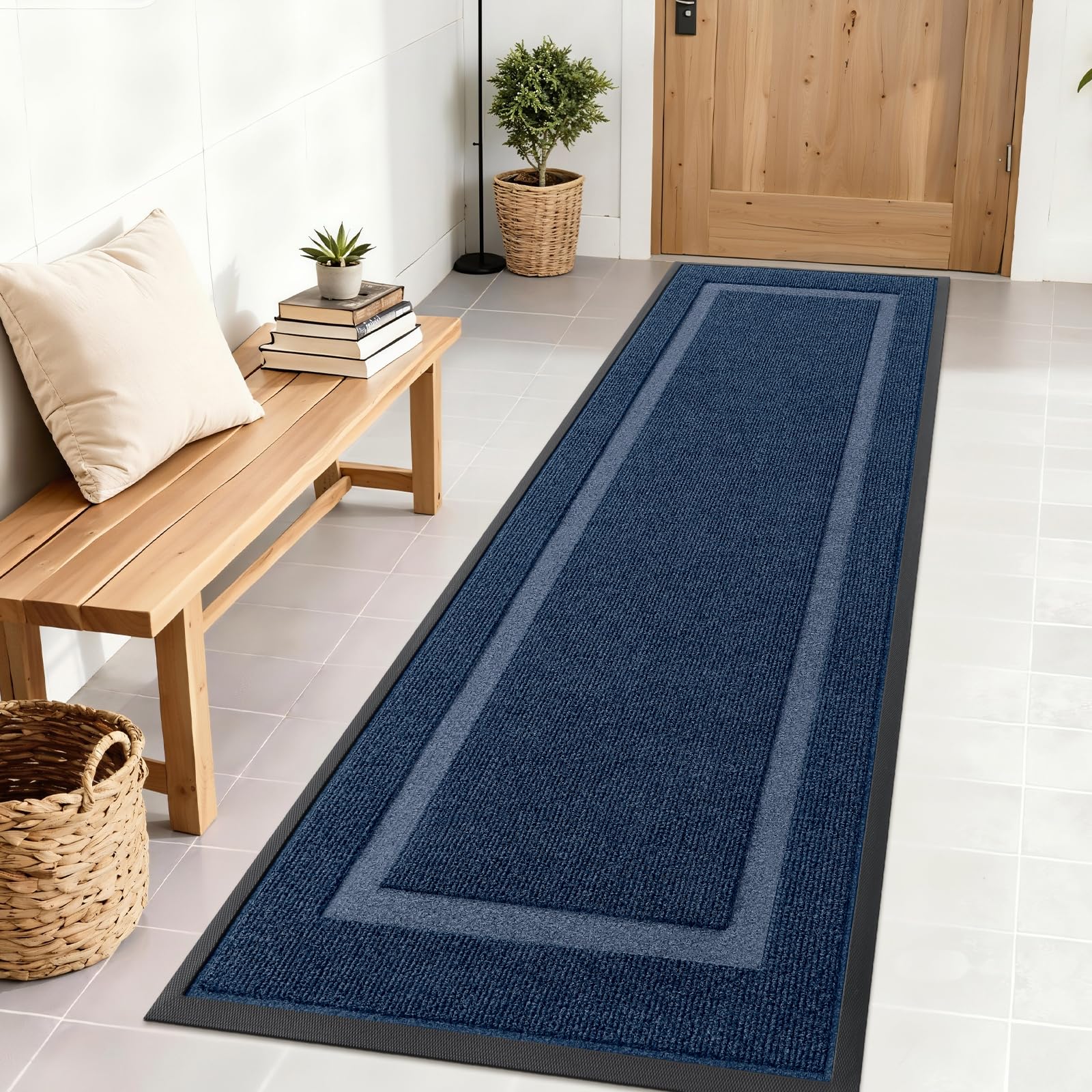 OLANLY Front Door Mat Indoor Outdoor Entrance, Waterproof All-Season, All-Weather Doormat, Sturdy Natural Rubber, Fade Resistant, Low Profile, Easy Clean Patio Porch Entryway Mat, 29.5x17, Black