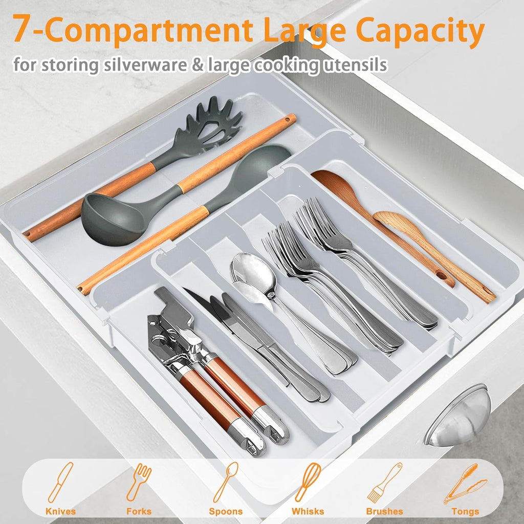 Homecor Silverware Drawer Organizer Utensil Drawer Organizer for Kitchen Grey