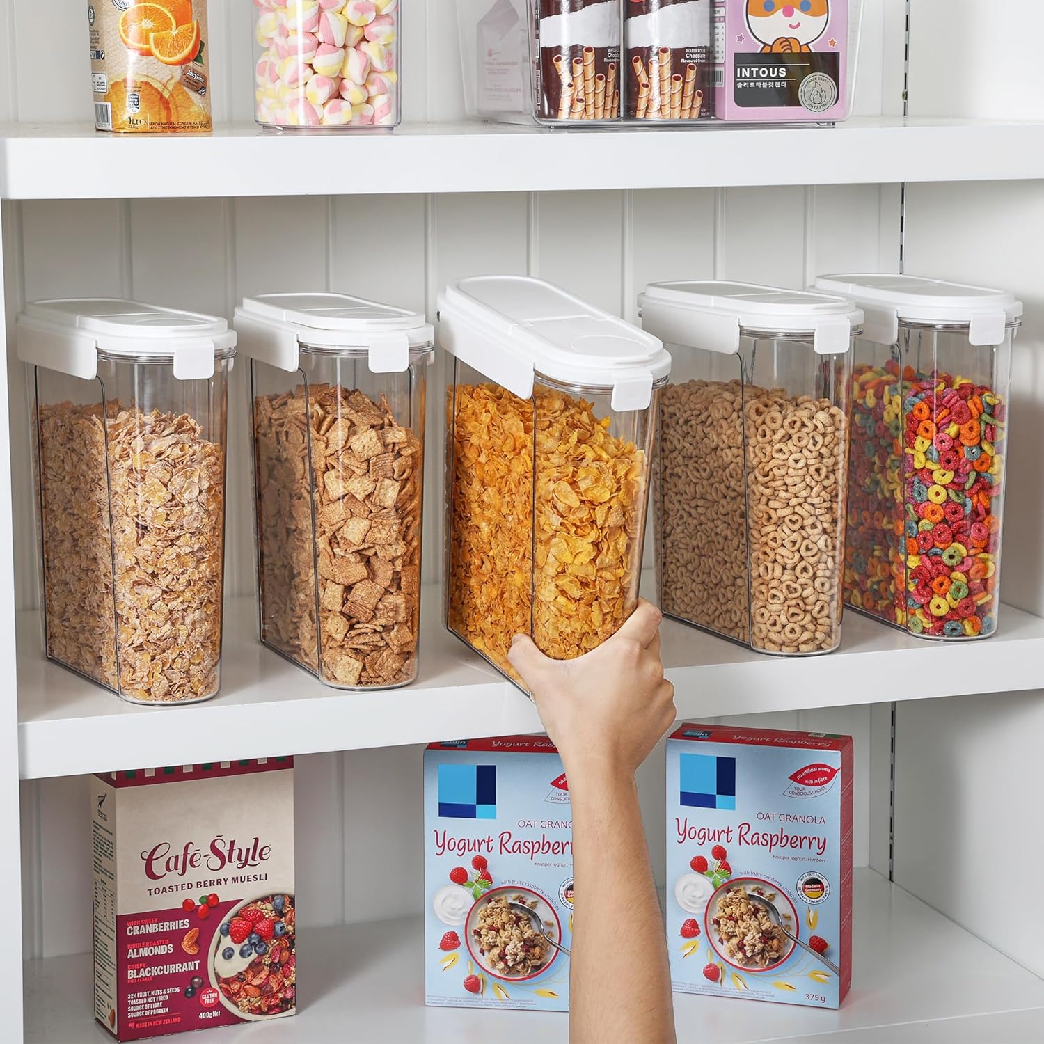 Vtopmart Cereal Containers Set, 3 PCS Airtight Food Storage Container with Flip-Top Lids, Plastic Organizer Dispenser for Kitchen, Pantry Organization (135.2oz/4L)