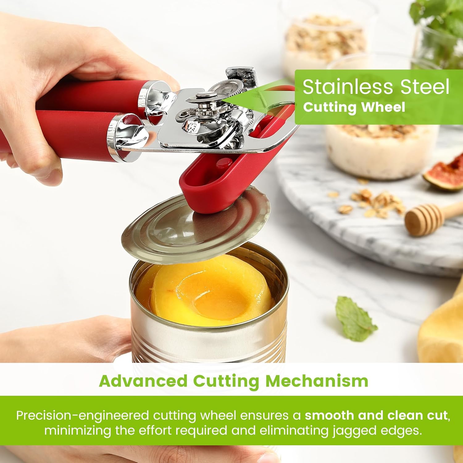 Spring Chef Stainless Steel Can Opener with Built-in Magnetic Lid Remover & Premium Lemon Zester with Blade Cover, Fine Shred - 2 Product Bundle - Red