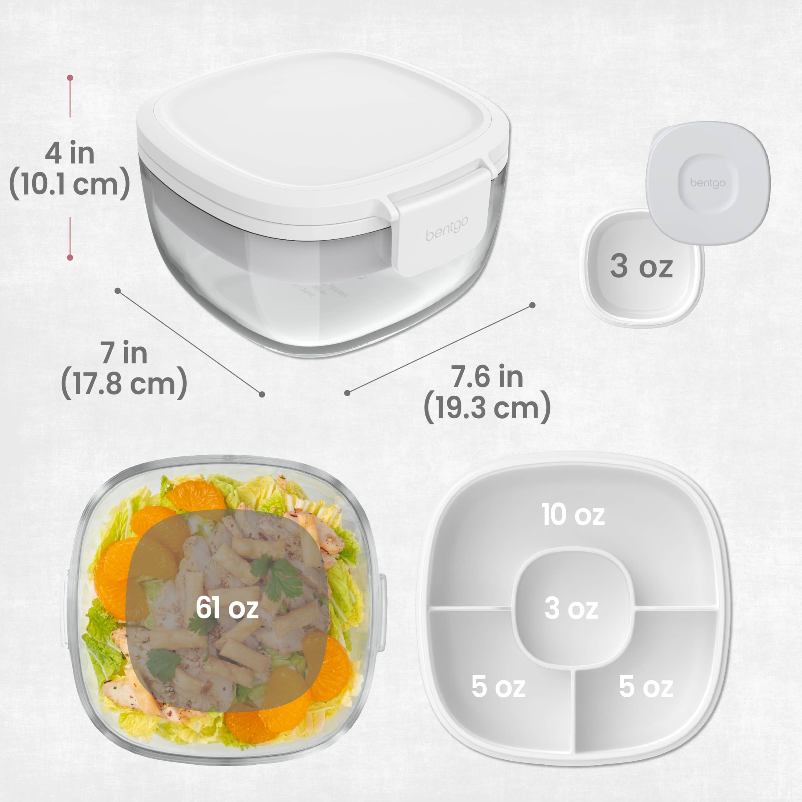 Bentgo Glass Salad Container - 7.6-Cup Salad Bowl with Airtight Lid, Leak-Proof Sauce Container, 4-Compartment Bento Tray & Reusable Fork - BPA-Free for Meal Prep, Office & More (Lavender)