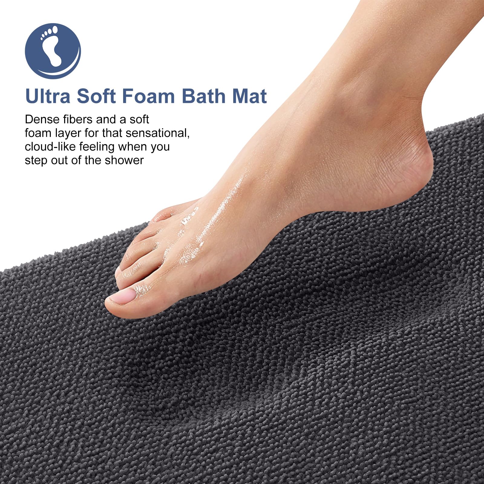 OLANLY Bathroom Rugs Sets 2 Piece, Soft Absorbent Memory Foam Bath Rug Set, Non-Slip, Quick Dry, Machine Washable Bath Mats for Bathroom, Home Decor Accessories (30"x20"+24"x16", Grey)
