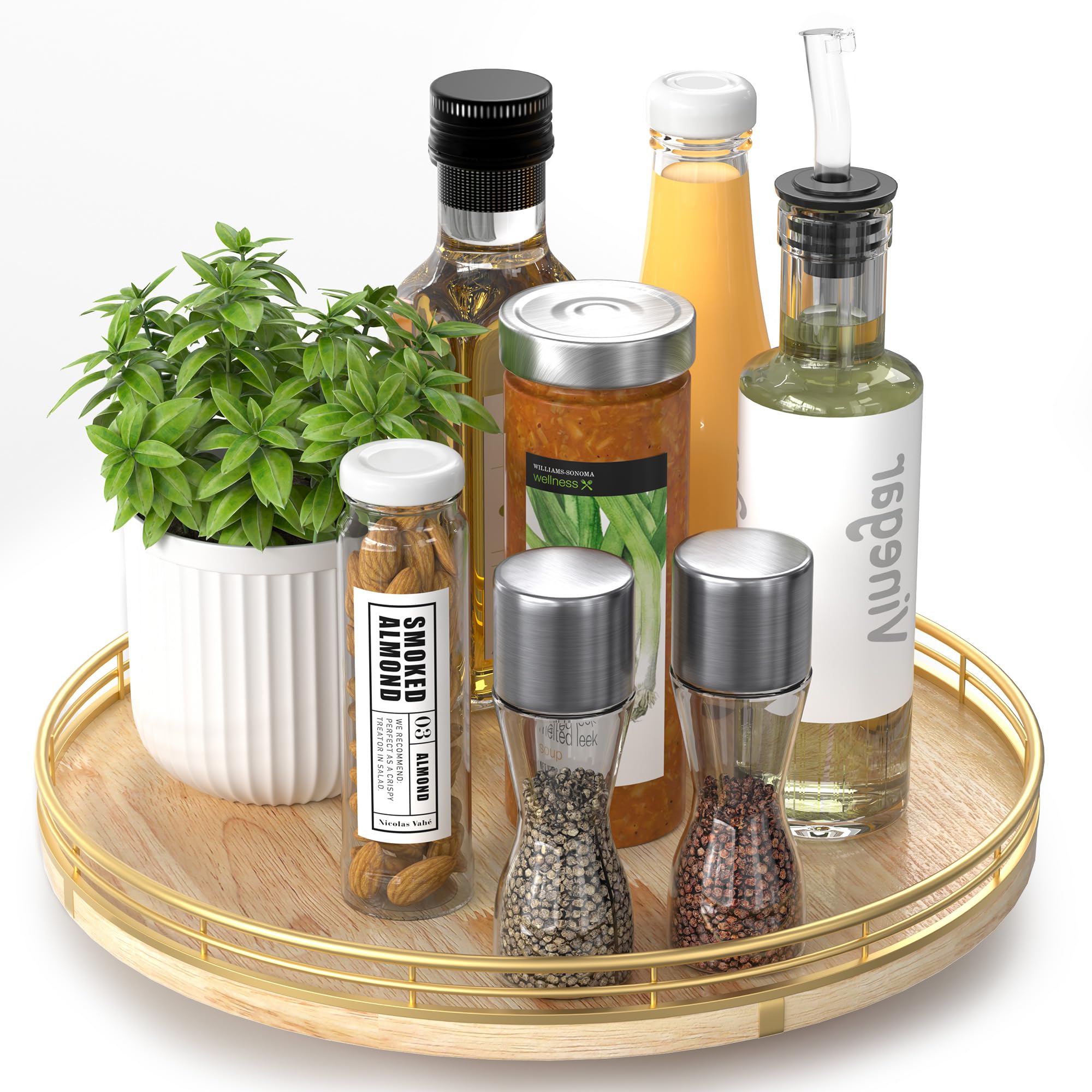 Farmhouse Oak 9" Lazy Susan Turntable Organizer for Cabinet, Round Wooden Lazy Susan Organization and Storage for Dining Table, Pantry, Kitchen, Countertop, Cupboard,Home Decor, Walnut Wood