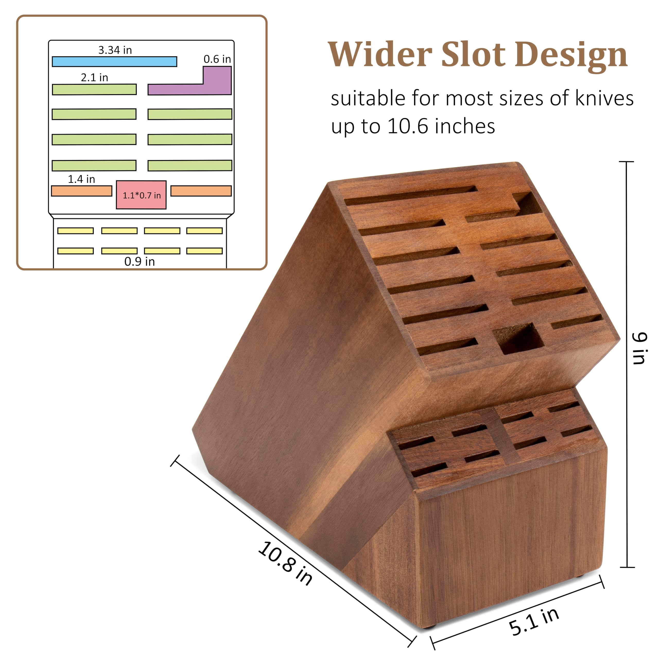 20 Slot Knife Block Storage without Knives,Acacia Wood Universal Knife Holder for Kitchen Countertop,Large Butcher Block Organizer,Easy Kitchen Knife Storage (Black)