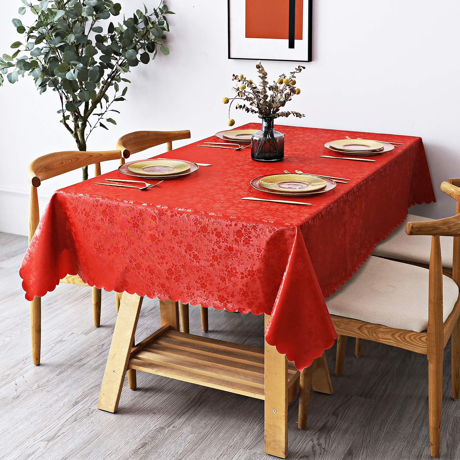Smiry Rectangle Table Cloth, Waterproof Heavy Duty Vinyl Tablecloths, Wipeable Washable Table Cover for Kitchen and Dining Room (Beige, 60" X 84")