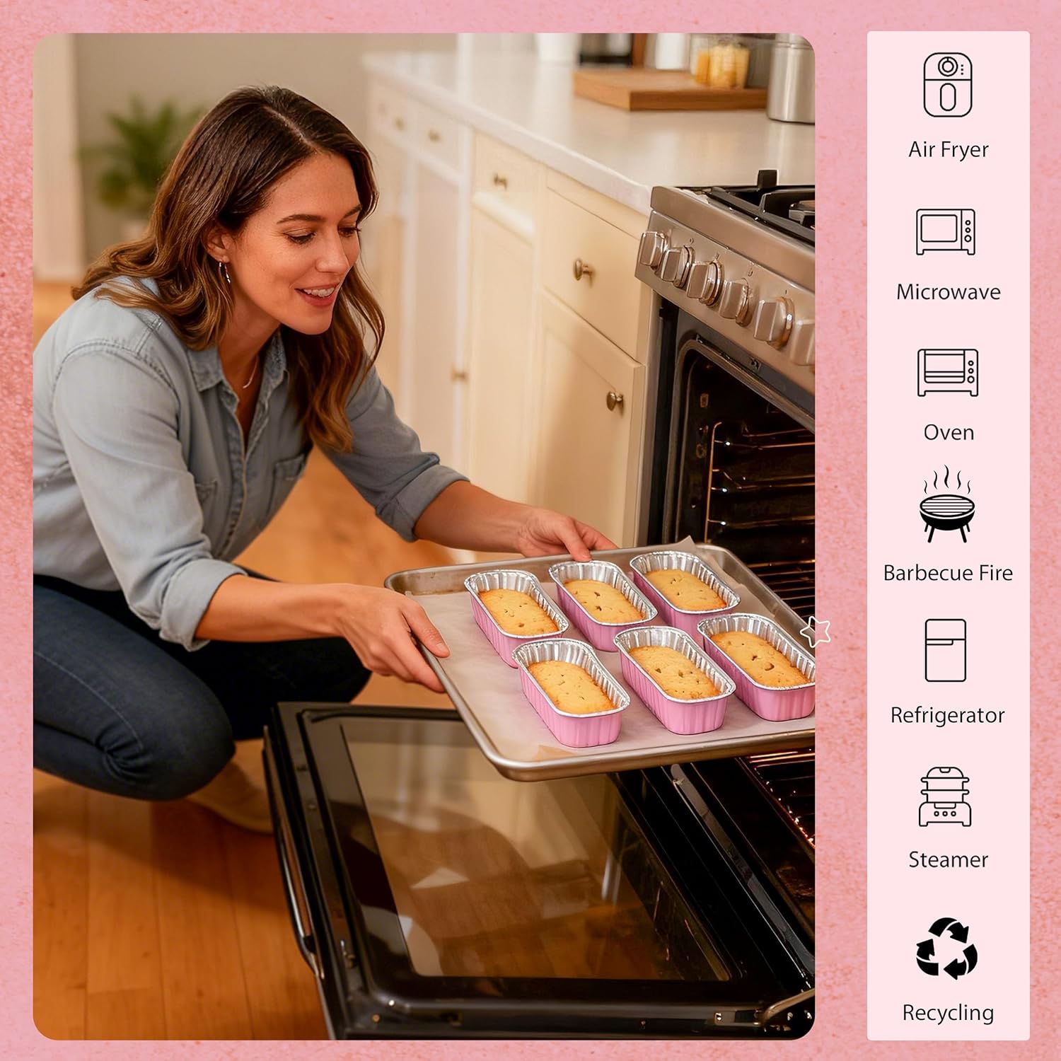 50 PACK Mini Cake Pans with Lids and Spoons,Rectangular Aluminum Foil Bread Pan,Mini Loaf Pans and Food Containers with Lids(Pink,6.8oz)