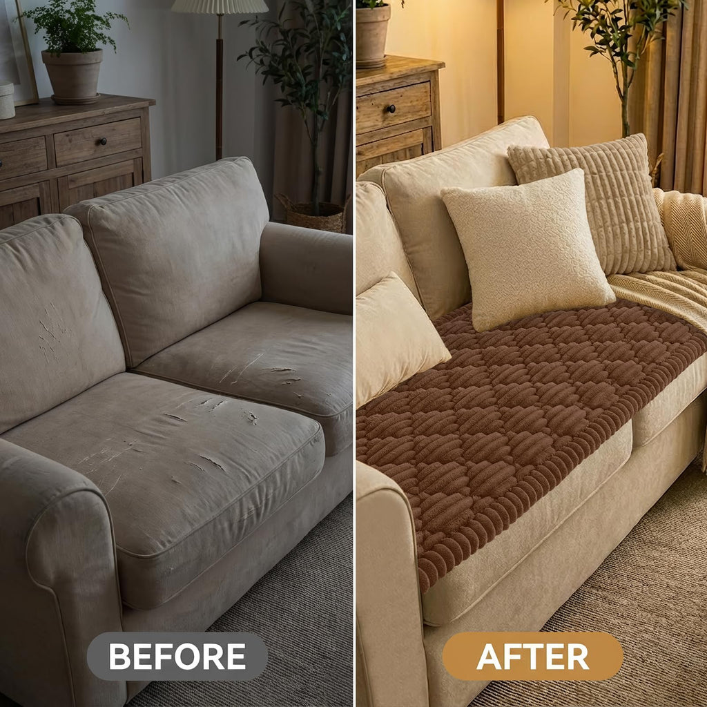 Smiry Pet Couch Cover for Dogs Washable, Non-Slip Fuzzy Couch Covers for 3 Cushion Sofa Pet Friendly, Soft Thick Furniture Protector Sofa Slipcover Mat for Dogs (Camel, 27.6" x 59")