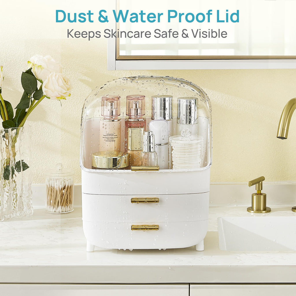 Vtopmart 3-Tier Skincare Makeup Organizer with Drawers for Vanity and Bathroom Countertop, Large Cosmetic Storage Box Case for Dresser, with Non-Slip Base
