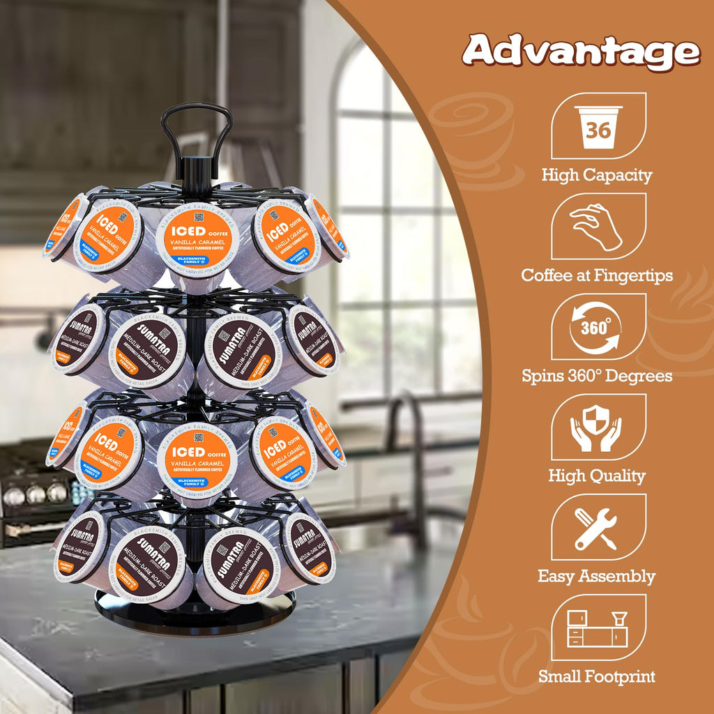 K Cup Holders,K Cup Holder, K Cups Holder,K Cup Carousel, Coffee Pods Holder Storage Organizer Stand,No Assembly Required,Black (Capacity of 40 Pods, Black)