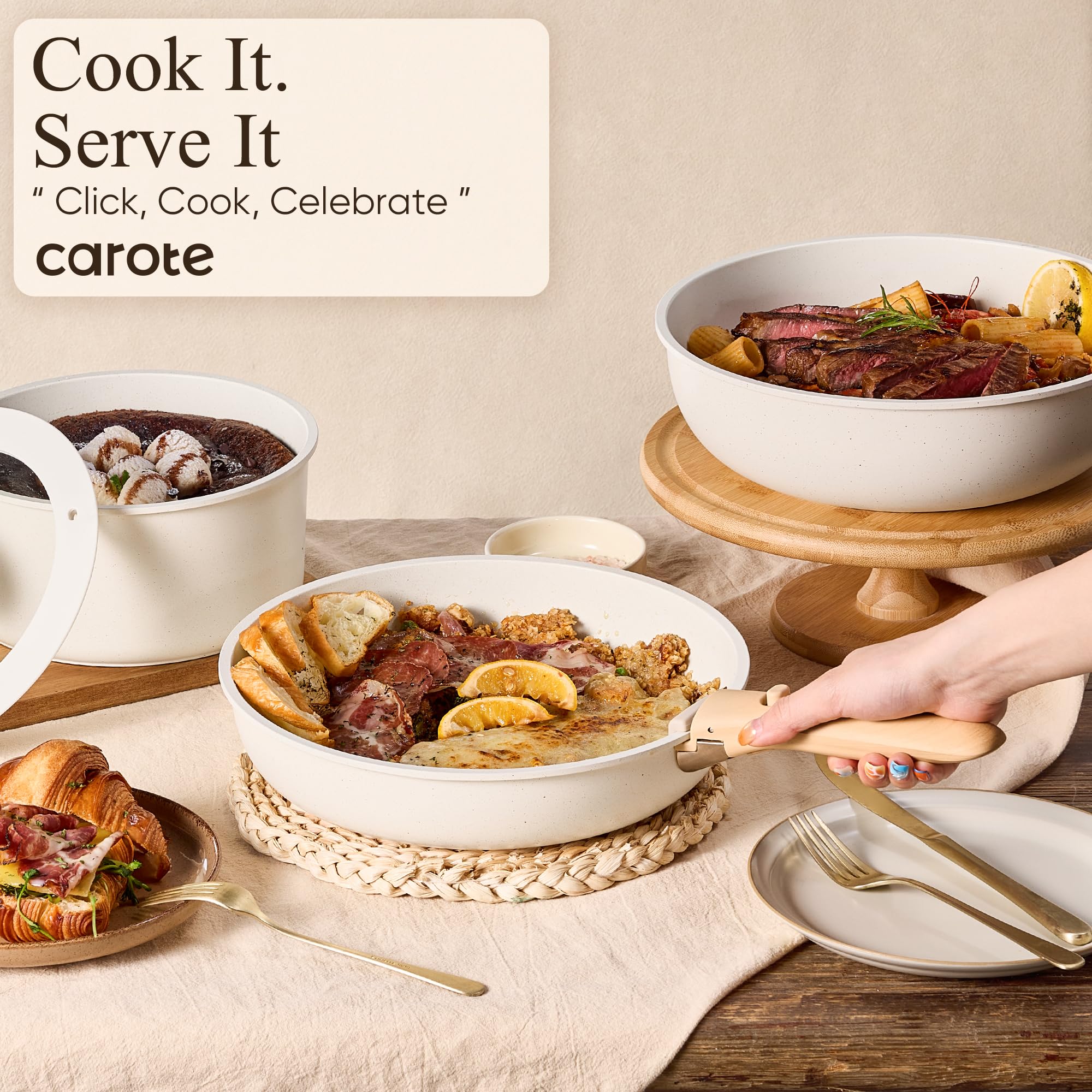 CAROTE 19pcs Pots and Pans Non Stick, Cookware Sets Detachable Handle, Induction Kitchen Pots and Pans,NonStick Cooking Set, Oven/Dishwasher/Fridge Safe, Space Saving
