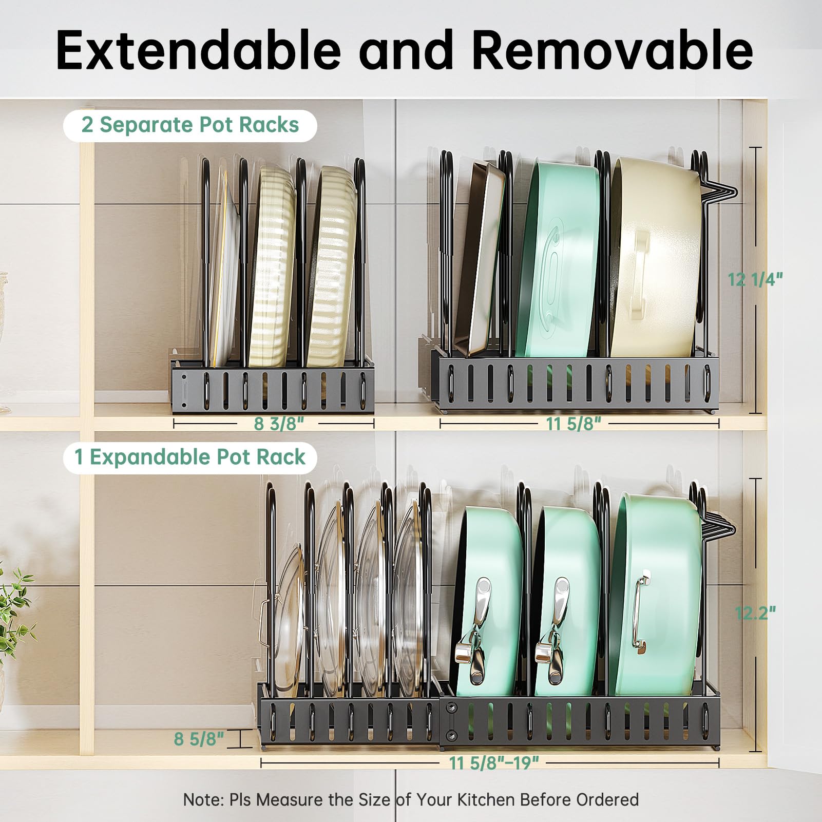 ORDORA Pots and Pans Organizer for Cabinet 16.61 Height, 8 Tier Pot Organizers Rack with 3 DIY Methods, Adjustable Pan Organizer under Cabinet Kitchen Organization and Storage