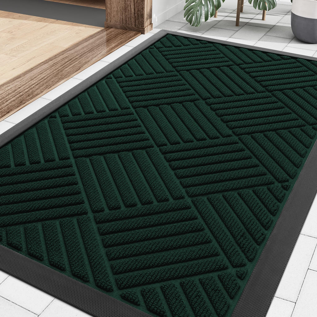 Smiry Front Door Mat Outside Entrance, Heavy Duty Outdoor Indoor Natural Rubber Doormat, Non Slip, Trap Dirt and Moisture, Easy Clean, Low Profile Patio Porch Entryway Mat, 29.5x17, Grey