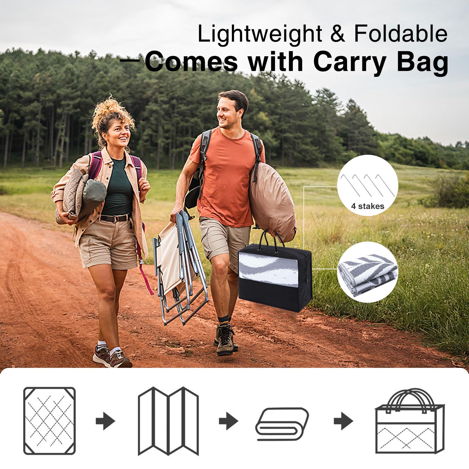 OLANLY Waterproof Outdoor Rug 5x8 ft, Reversible Outdoor Plastic Straw Rug with Leaf Pattern, RV Mat, Indoor Outdoor Carpet for Patio, Camping, Balcony, Deck, Backyard, Grey & White