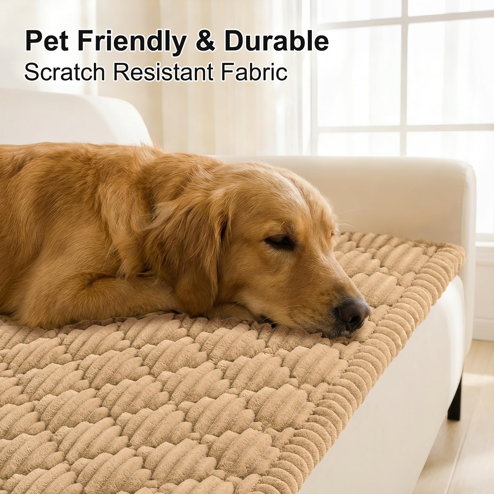 Smiry Pet Couch Cover for Dogs Washable, Non-Slip Fuzzy Couch Covers for 3 Cushion Sofa Pet Friendly, Soft Thick Furniture Protector Sofa Slipcover Mat for Dogs (Camel, 27.6" x 59")
