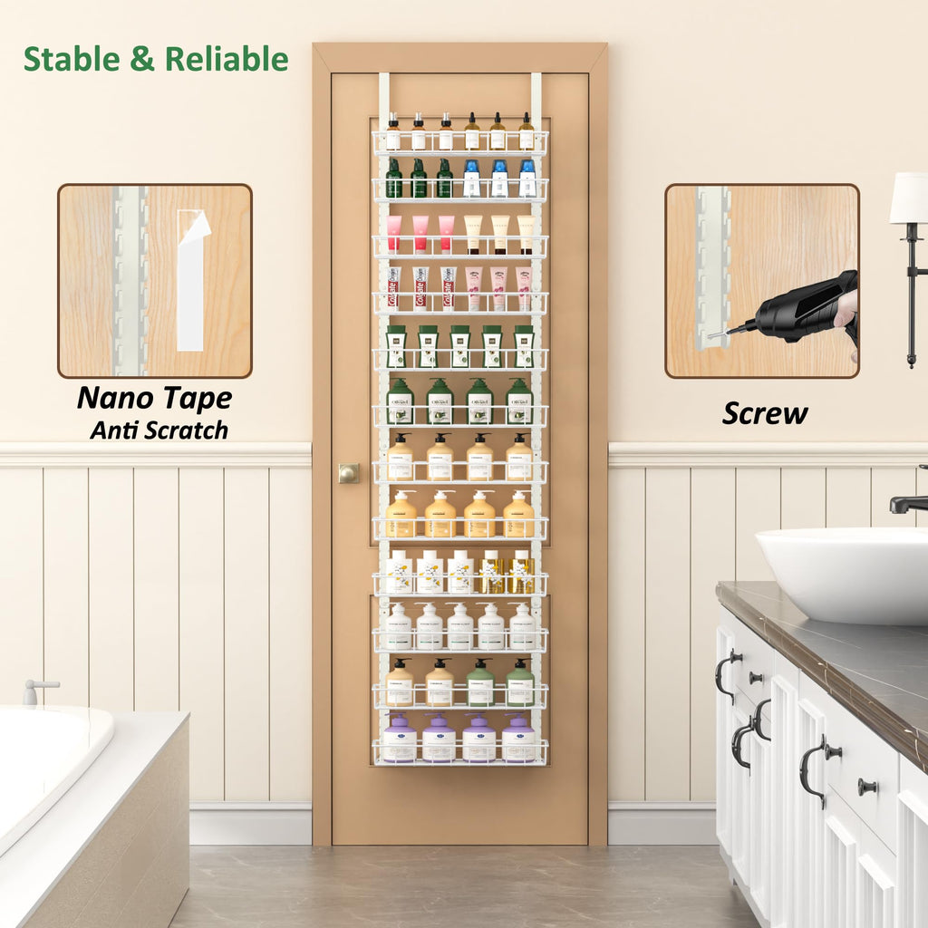 Churboro Over the Door Pantry Organizer Rack with 9 Adjustable Baskets, 9 Tiers Dual-use Hanging or Wall Mount Spice Rack Organizer, Black