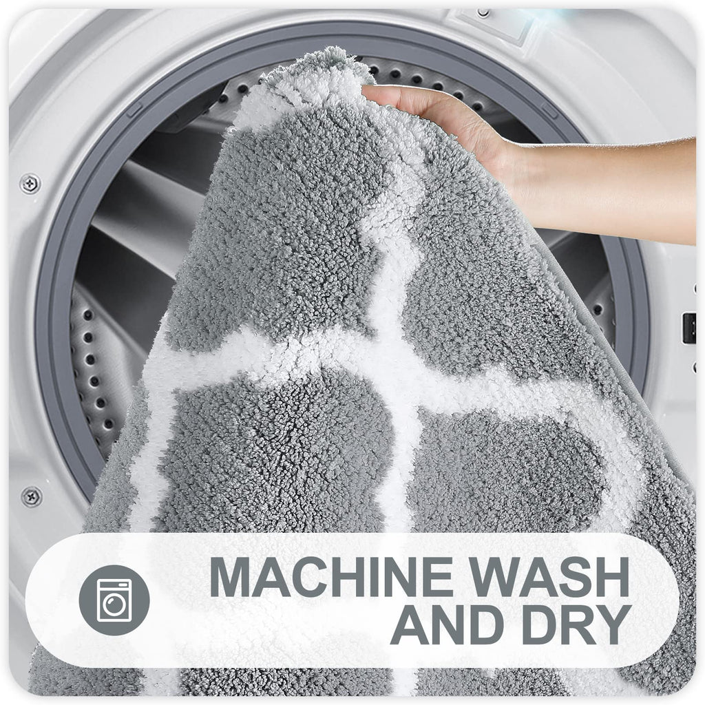 OLANLY Bathroom Rugs Set 2 Piece, Microfiber Bath Shower Mat and U-Shaped Toilet Rug, Machine Wash Dry, Non-Slip Absorbent Shaggy Bath Mats for Tub, Shower and Bathroom (30"x20"+24"x20", Grey)