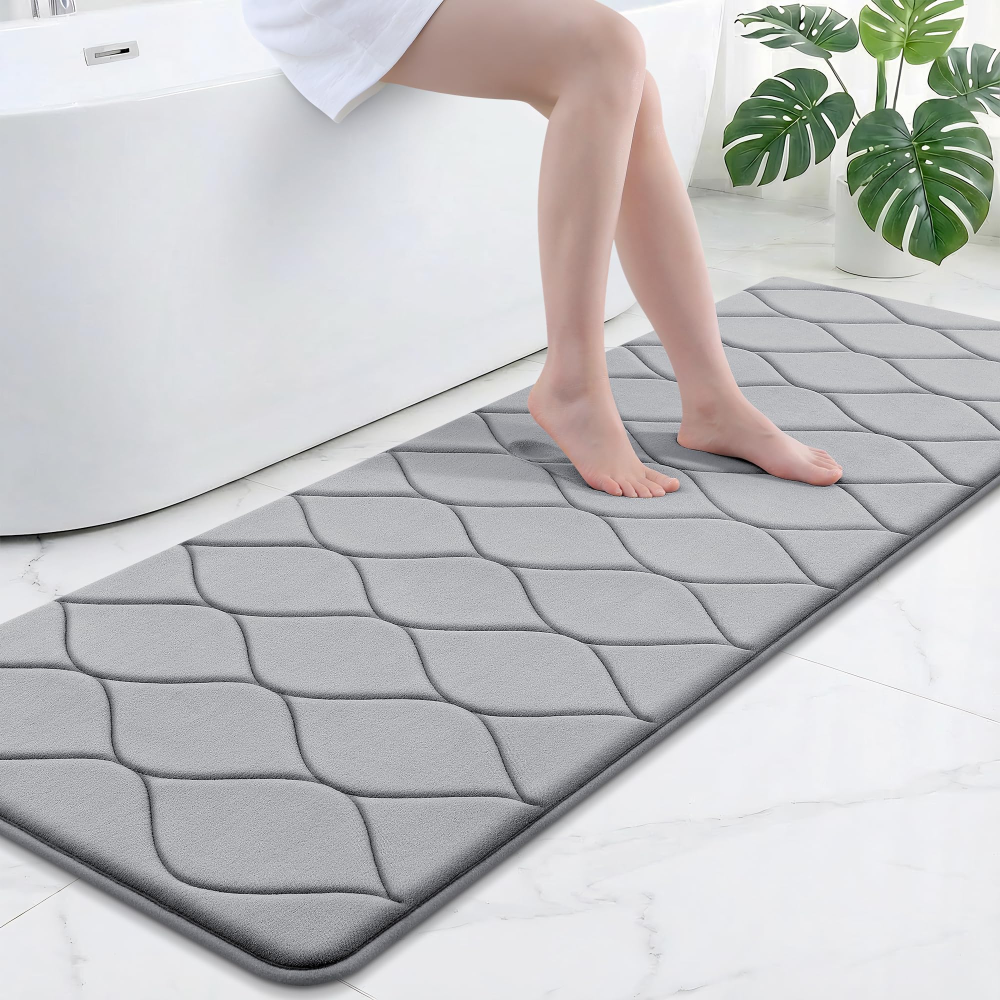 Smiry Memory Foam Bath Mat 30''x20'', Ultra Soft Non-Slip Bathroom Rug, Plush Water Absorbent Quick Dry and Machine Washable Floor Mat for Shower, Tub & Home Decor, Grey