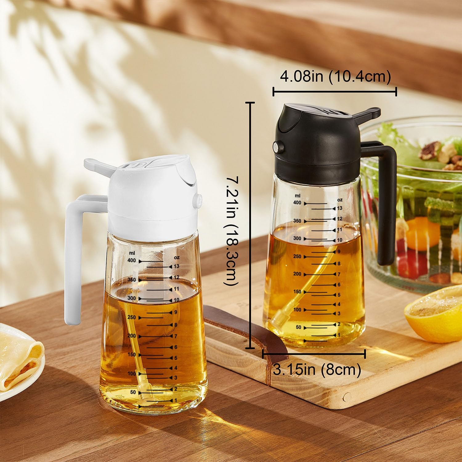 TrendPlain Oil Sprayer for Cooking with 8 Waterproof Stickers – Black Lid Set