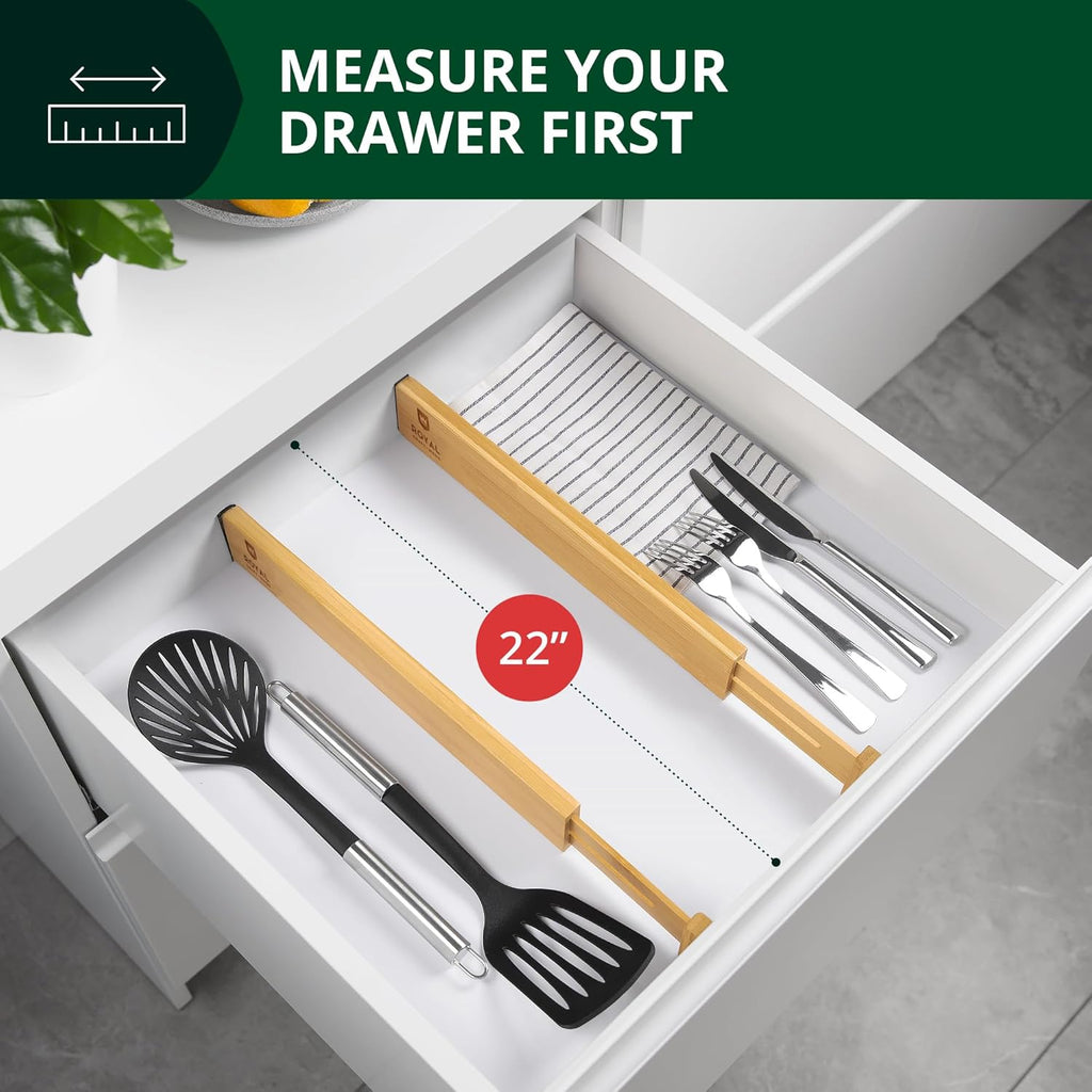 ROYAL CRAFT WOOD Adjustable Bamboo Drawer Dividers Organizers (17-22") - Multipurpose Storage Boxes 5 pcs