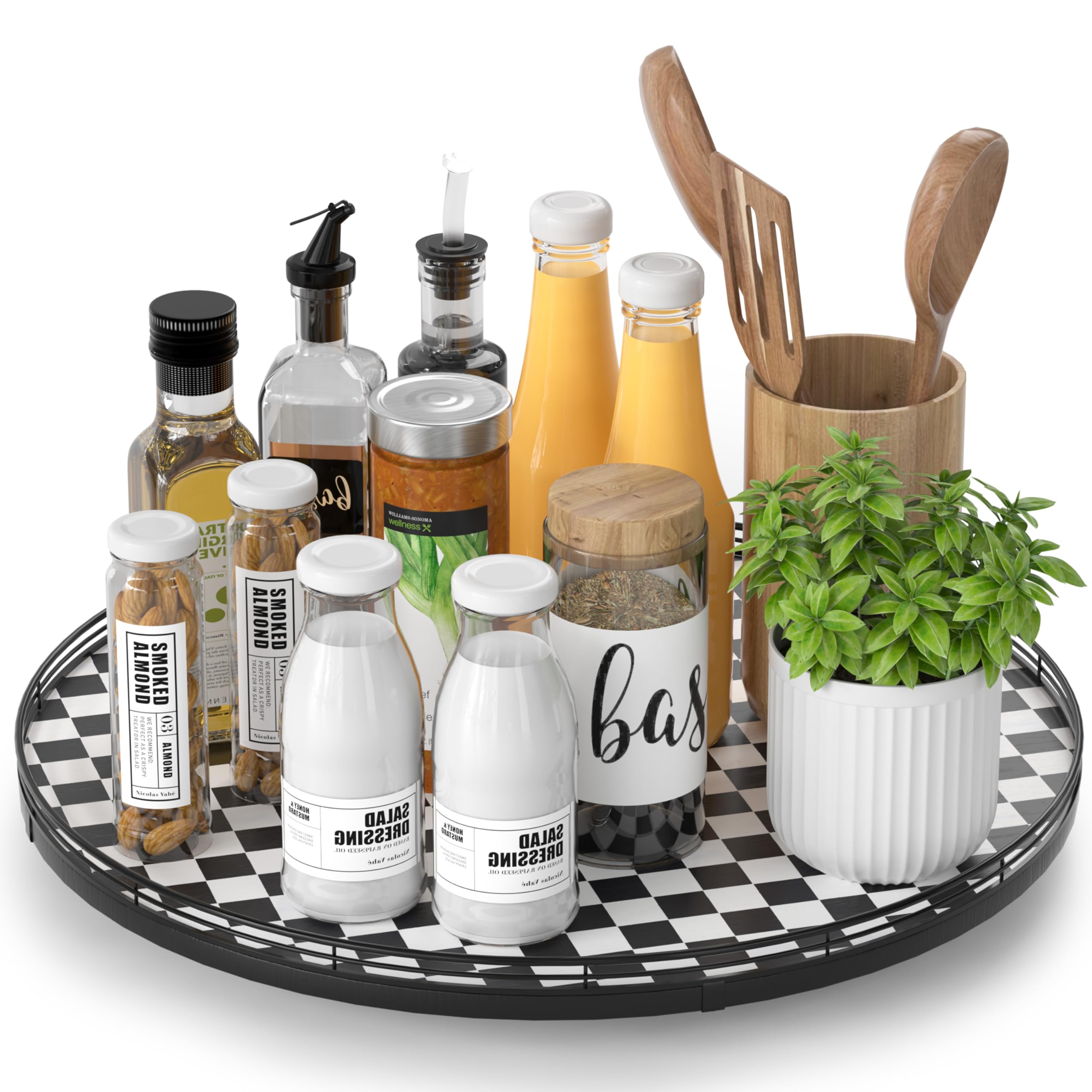 Farmhouse Oak 9" Lazy Susan Turntable Organizer for Cabinet, Round Wooden Lazy Susan Organization and Storage for Dining Table, Pantry, Kitchen, Countertop, Cupboard,Home Decor, Walnut Wood