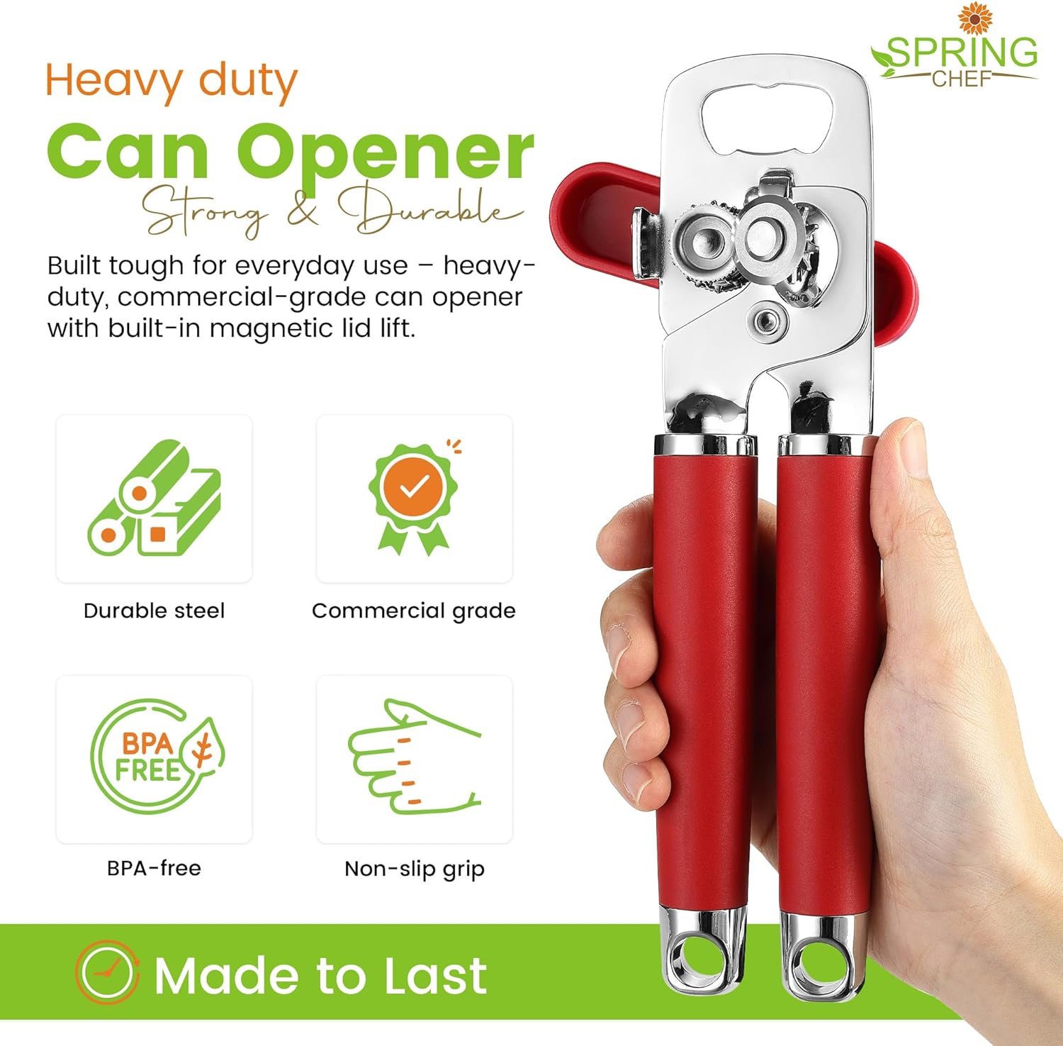 Spring Chef Stainless Steel Can Opener with Built-in Magnetic Lid Remover & Premium Lemon Zester with Blade Cover, Fine Shred - 2 Product Bundle - Red