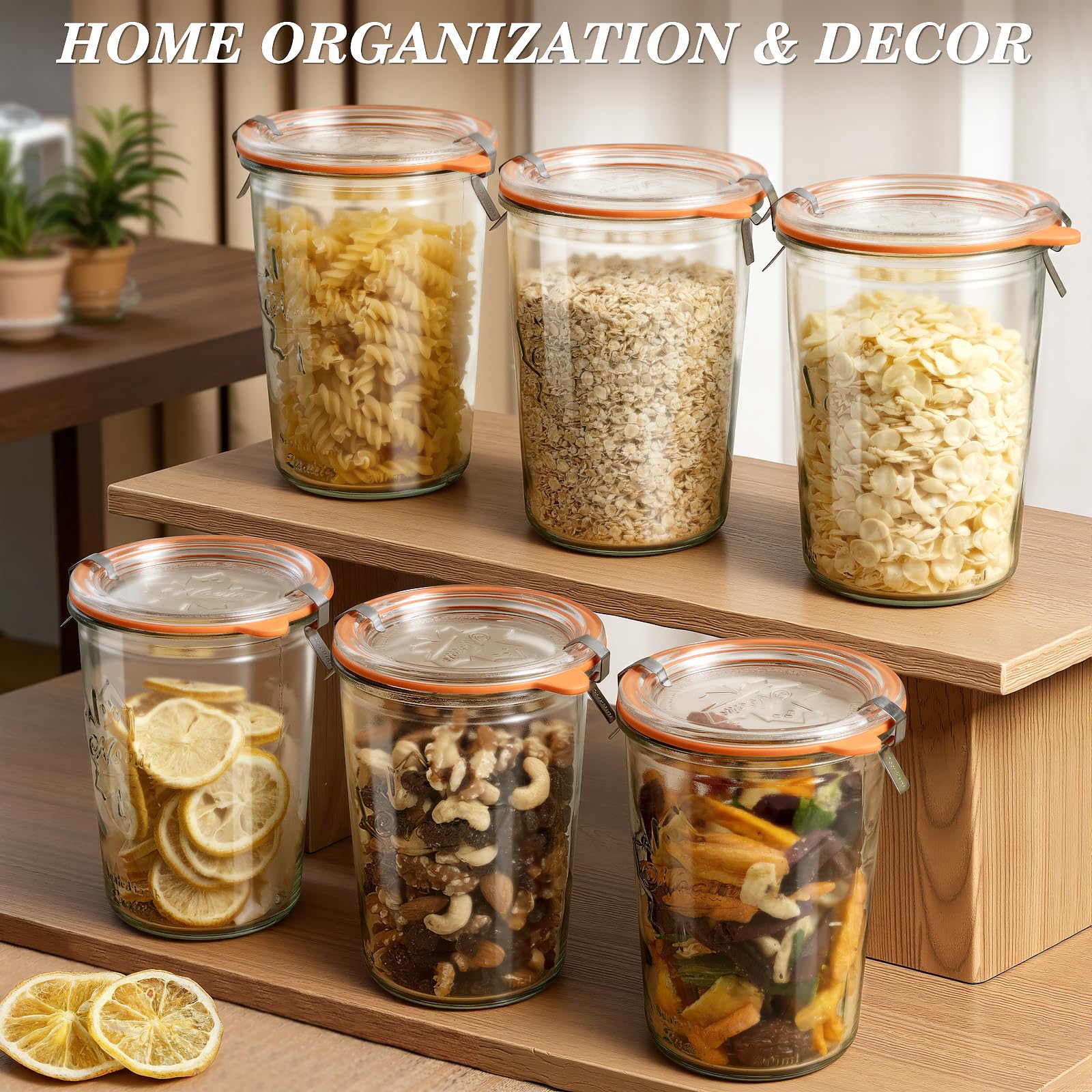 Freshmage Canning Jars 27 oz 2 Pack, Sourdough Starter Jars with 2 Lids Per Jar (Glass Sealing Lid & Plastic Lid), 800ML Wide Mouth Airtight Glass Storage Containers for Pickles, Yogurt, Pasta, Cereal